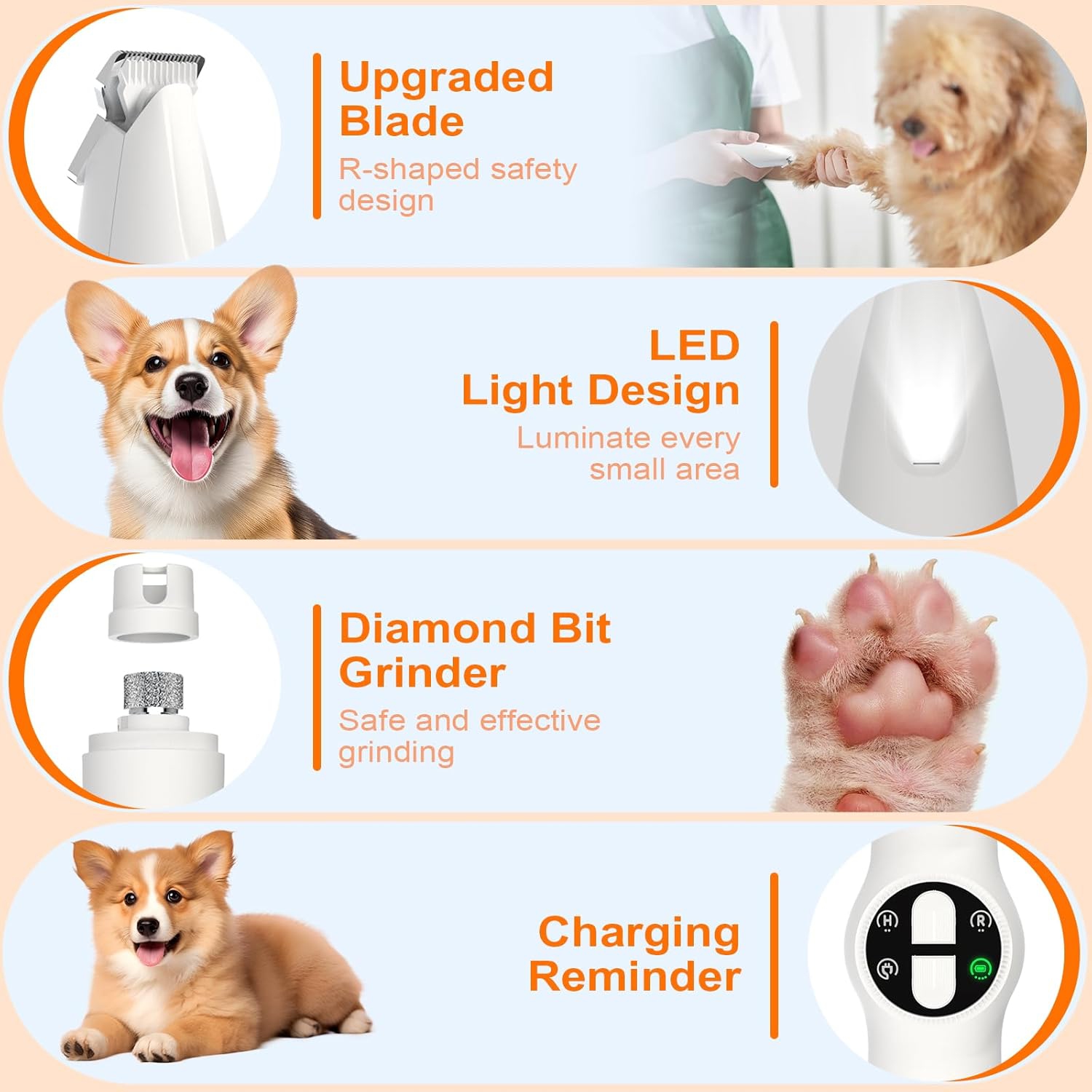 Dog Paw Trimmer with LED Light,2 in 1 Dog Grooming Kit,Cordless Dog Nail Trimmer Grinder for Small Medium Large Dogs,Pet Mini Trimmer for Paws Ears