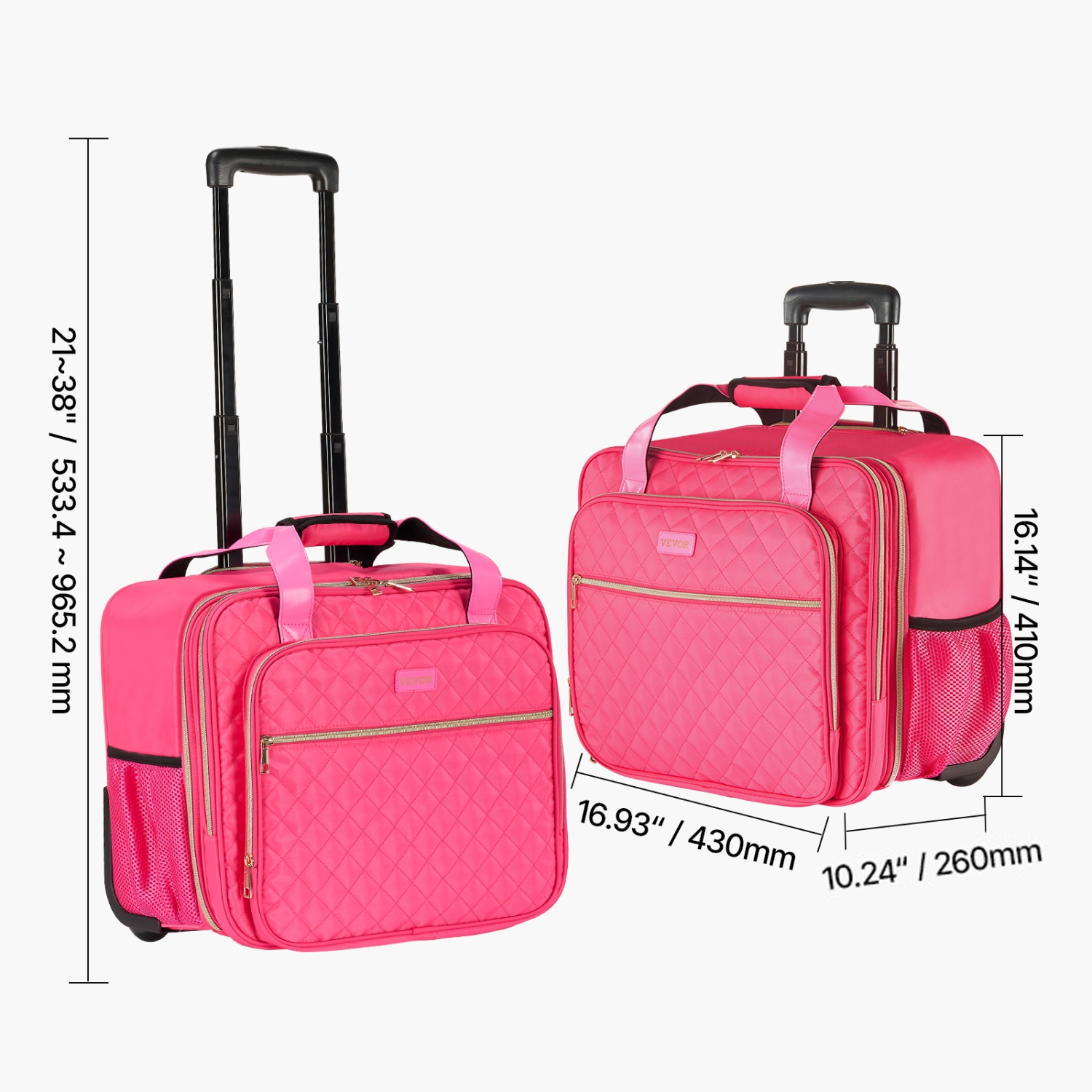 VEVOR Rolling Laptop Bag, Fits Up to 17.3 Inch Laptop, Wheeled Briefcase, Roller Computer Tote Bag with 2 Fixed Wheels & Telescoping Handle, Laptop