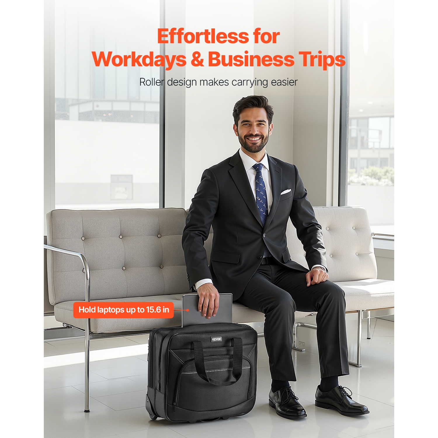 VEVOR Rolling Laptop Bag, Fits Up to 15.6 Inch Laptop, Wheeled Briefcase, Roller Computer Tote Bag with Wheels & Telescoping Handle, Laptop Case for