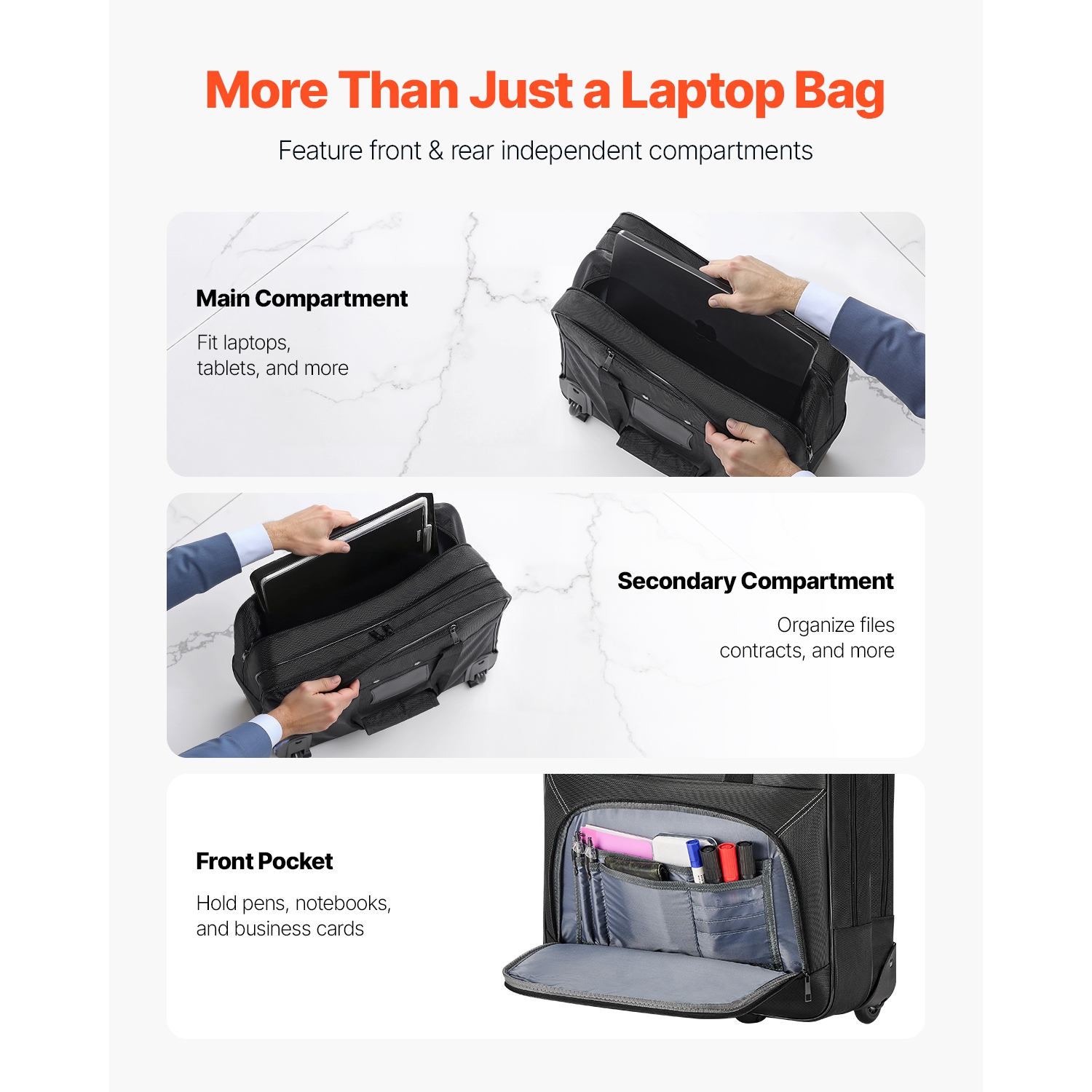 VEVOR Rolling Laptop Bag, Fits Up to 15.6 Inch Laptop, Wheeled Briefcase, Roller Computer Tote Bag with Wheels & Telescoping Handle, Laptop Case for