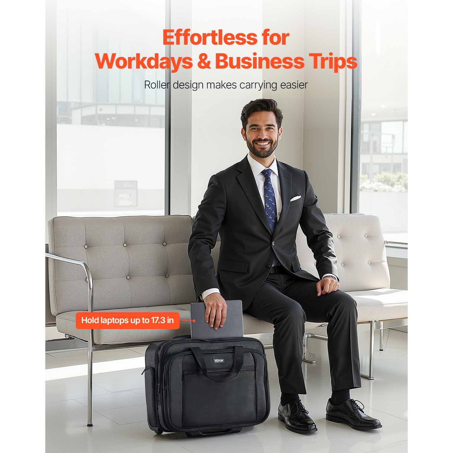 VEVOR Rolling Laptop Bag, Fits Up to 17.3 Inch Laptop, Wheeled Briefcase, Roller Computer Tote Bag with Wheels & Telescoping Handle, Laptop Case for