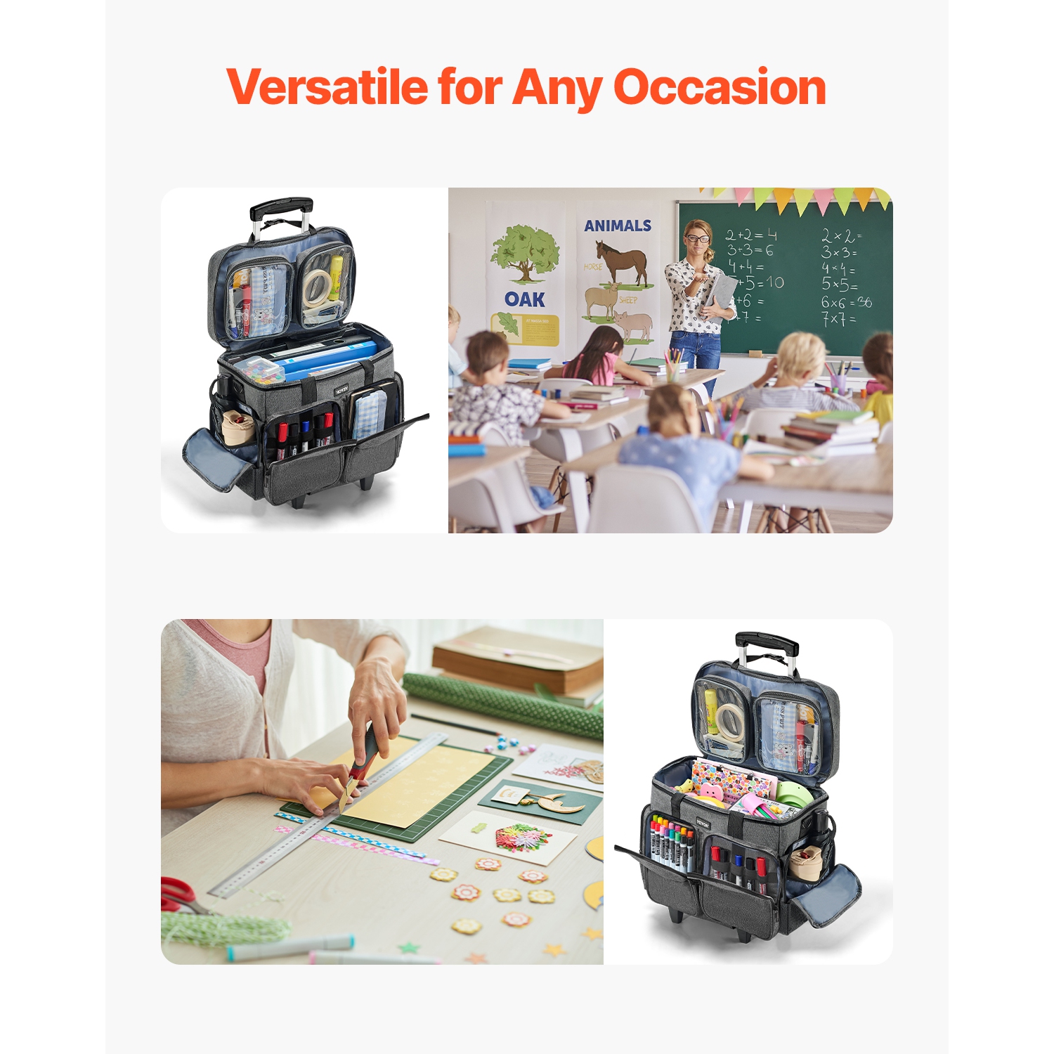 VEVOR Rolling Laptop Bag, Fits Up to 15.6 Inch Laptop, Wheeled Briefcase, Teacher Roller Computer Tote Bag with Detachable Trolley & Telescopic