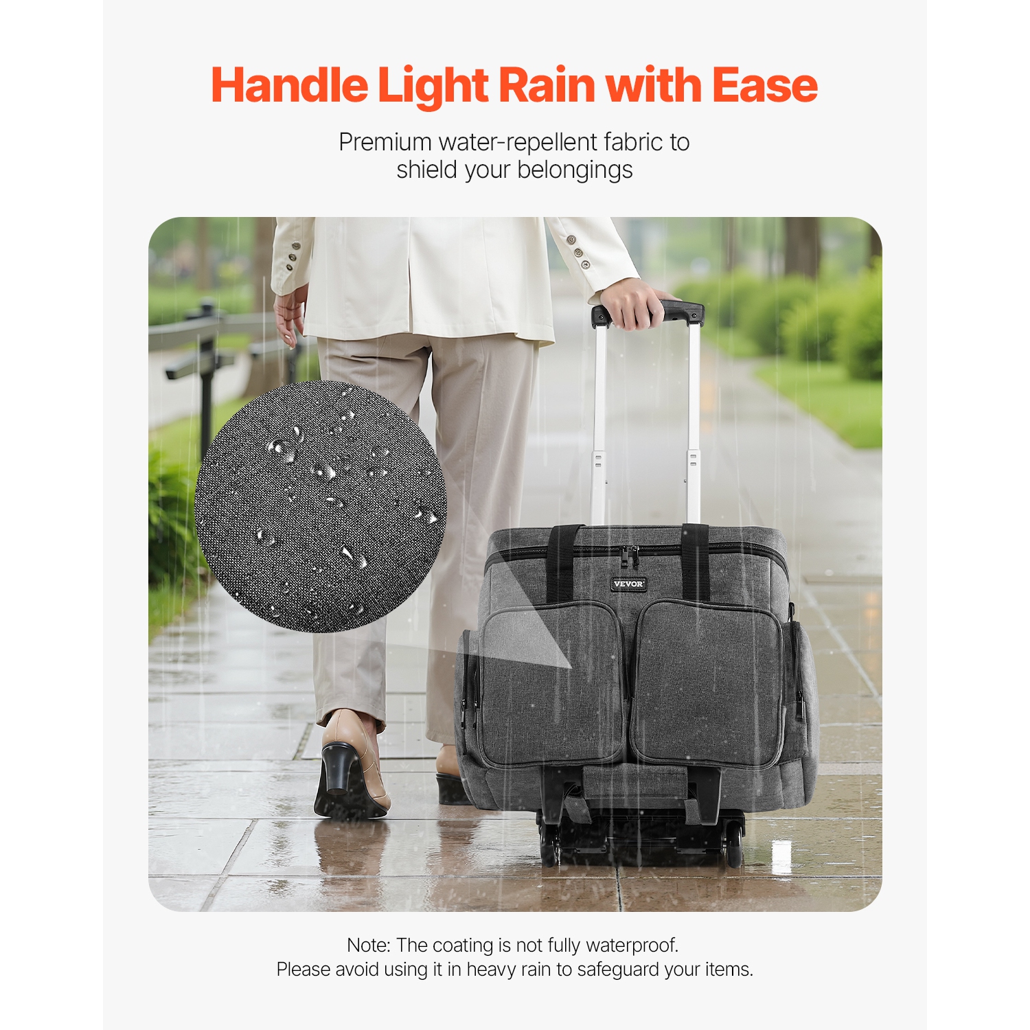 VEVOR Rolling Laptop Bag, Fits Up to 15.6 Inch Laptop, Wheeled Briefcase, Teacher Roller Computer Tote Bag with Detachable Trolley & Telescopic