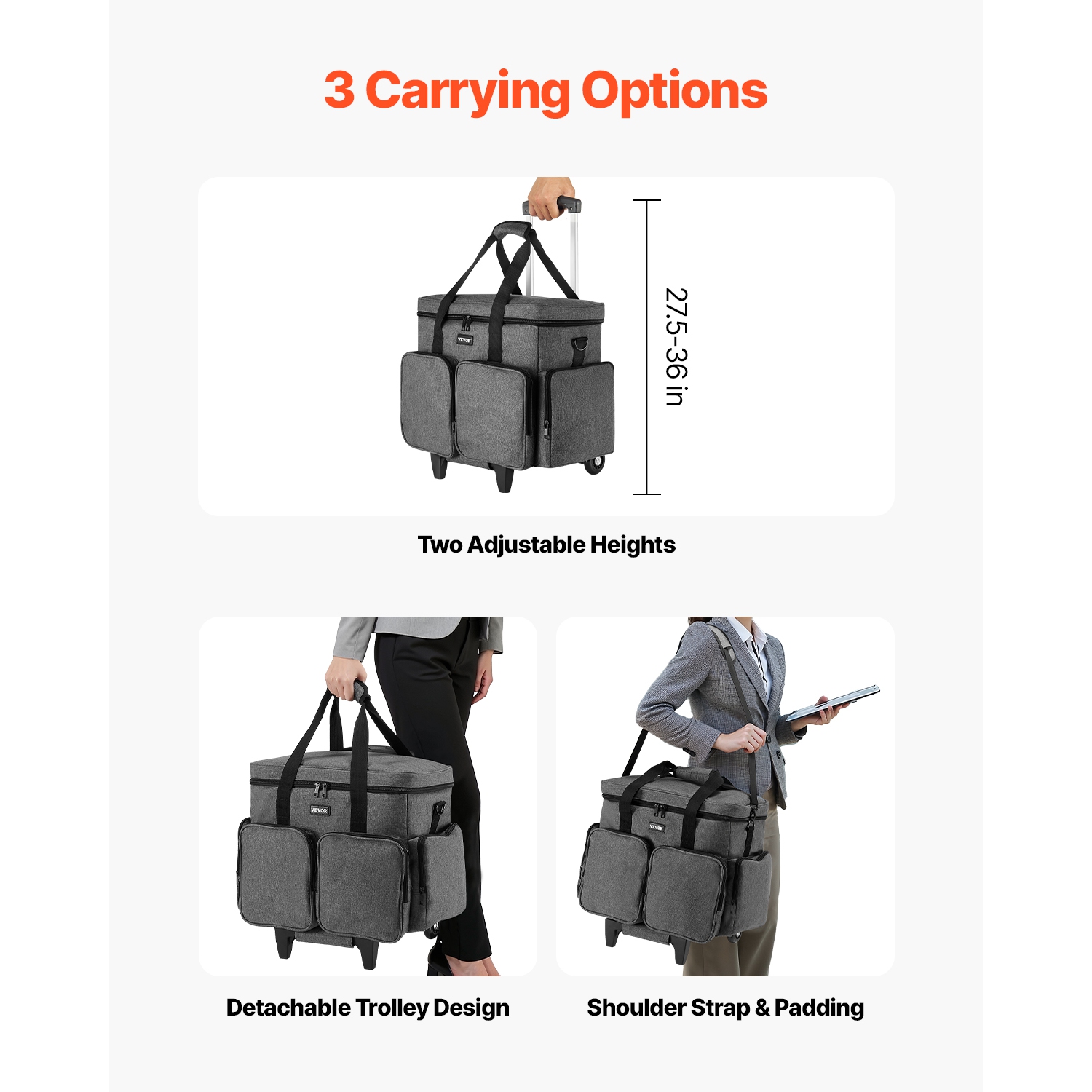 VEVOR Rolling Laptop Bag, Fits Up to 15.6 Inch Laptop, Wheeled Briefcase, Teacher Roller Computer Tote Bag with Detachable Trolley & Telescopic