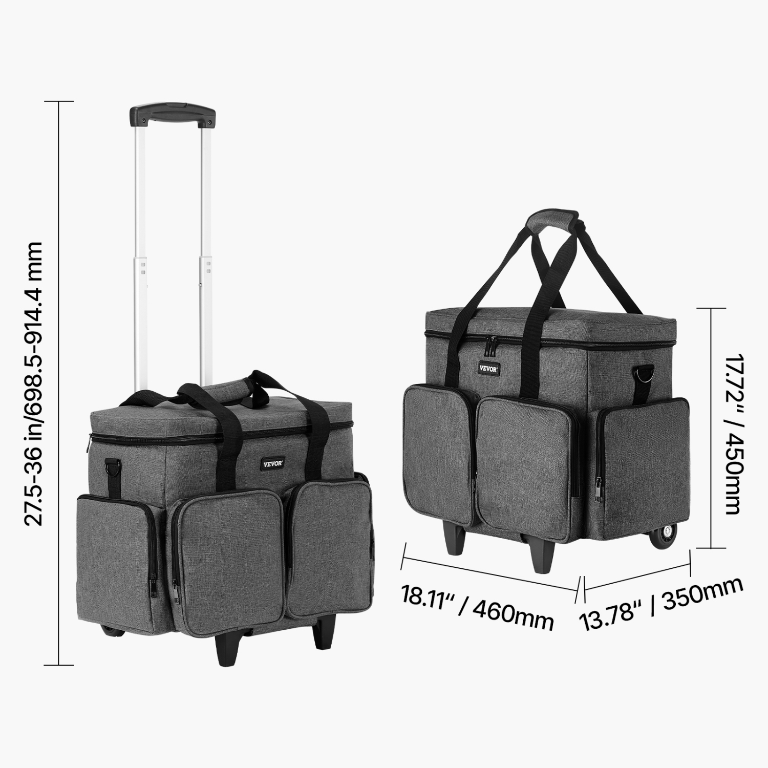 VEVOR Rolling Laptop Bag, Fits Up to 15.6 Inch Laptop, Wheeled Briefcase, Teacher Roller Computer Tote Bag with Detachable Trolley & Telescopic