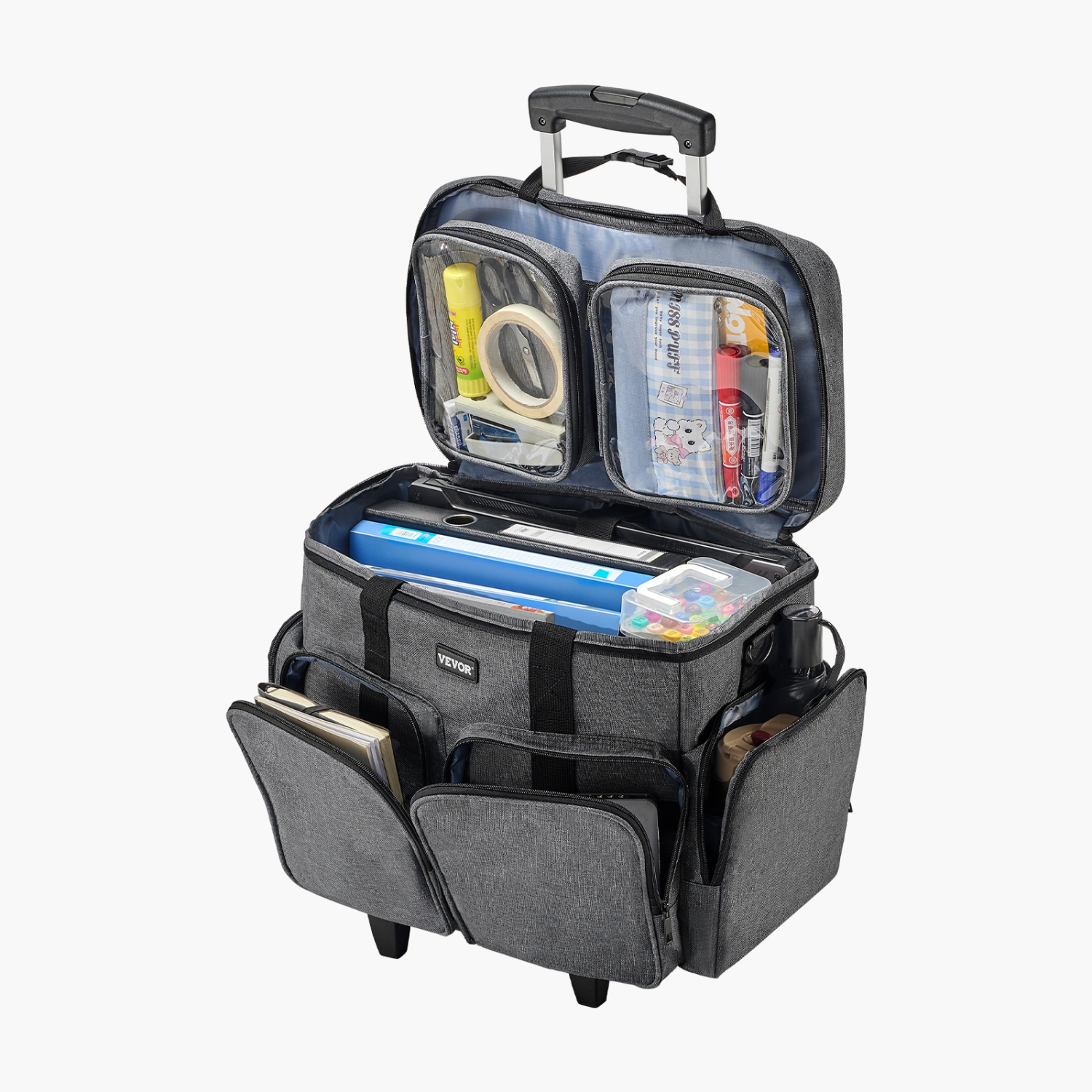 VEVOR Rolling Laptop Bag, Fits Up to 15.6 Inch Laptop, Wheeled Briefcase, Teacher Roller Computer Tote Bag with Detachable Trolley & Telescopic