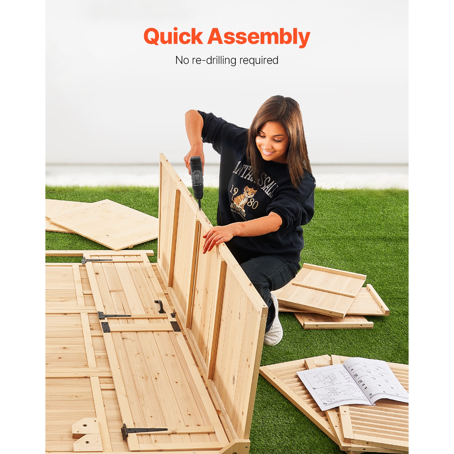 VEVOR 58"x78" Outdoor Storage Shed, Oversize Wooden Storage Cabinet with Waterproof Roof and Metal Frame, Double Lockable Doors Storage House Cabinet