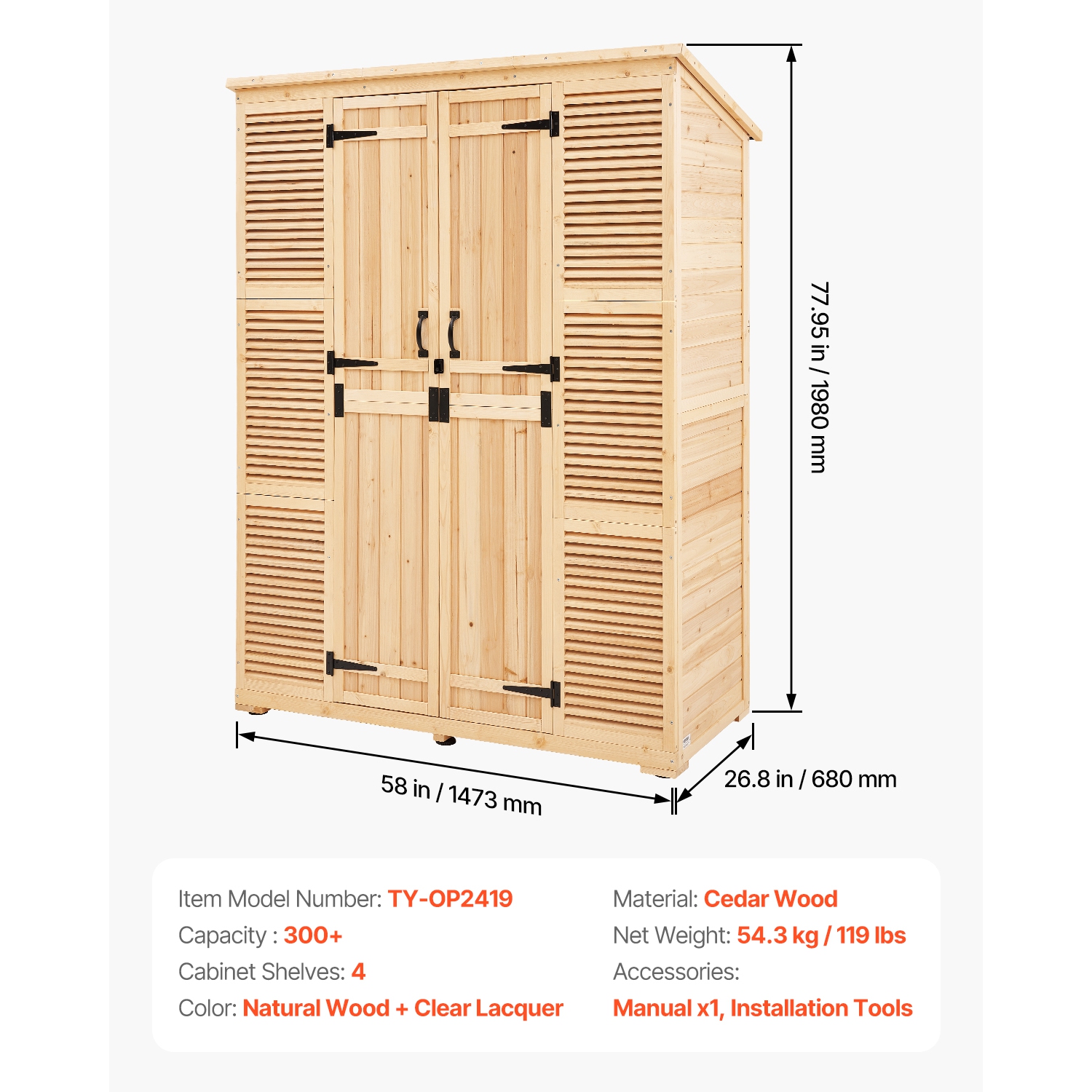 VEVOR 58"x78" Outdoor Storage Shed, Oversize Wooden Storage Cabinet with Waterproof Roof and Metal Frame, Double Lockable Doors Storage House Cabinet