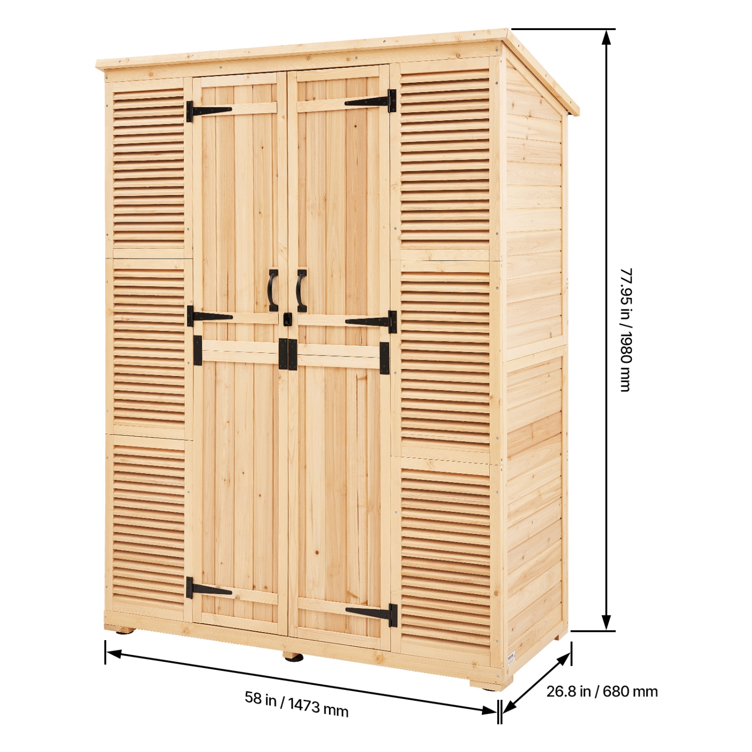 VEVOR 58"x78" Outdoor Storage Shed, Oversize Wooden Storage Cabinet with Waterproof Roof and Metal Frame, Double Lockable Doors Storage House Cabinet