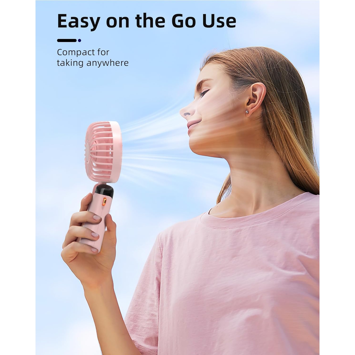 Mini ventilateur portatif pliable petit ventilateur numérique USB chargeur de bureau petit ventilateur électrique de bureau, rose - avec cordon -