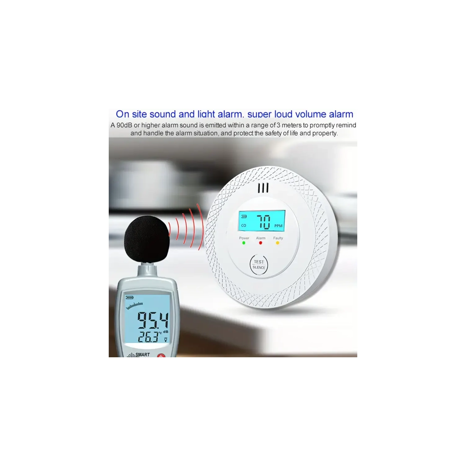 Household indoor battery-powered carbon monoxide detection alarm digital LCD display, LED flashing signal light portable national standard upgraded