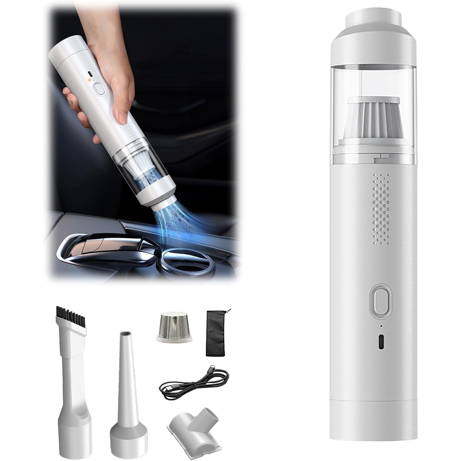 Car vacuum cleaner Car handheld brushless vacuum cleaner Car wireless dust collector Pet hair remover White brushless motor Luxury floor brush +