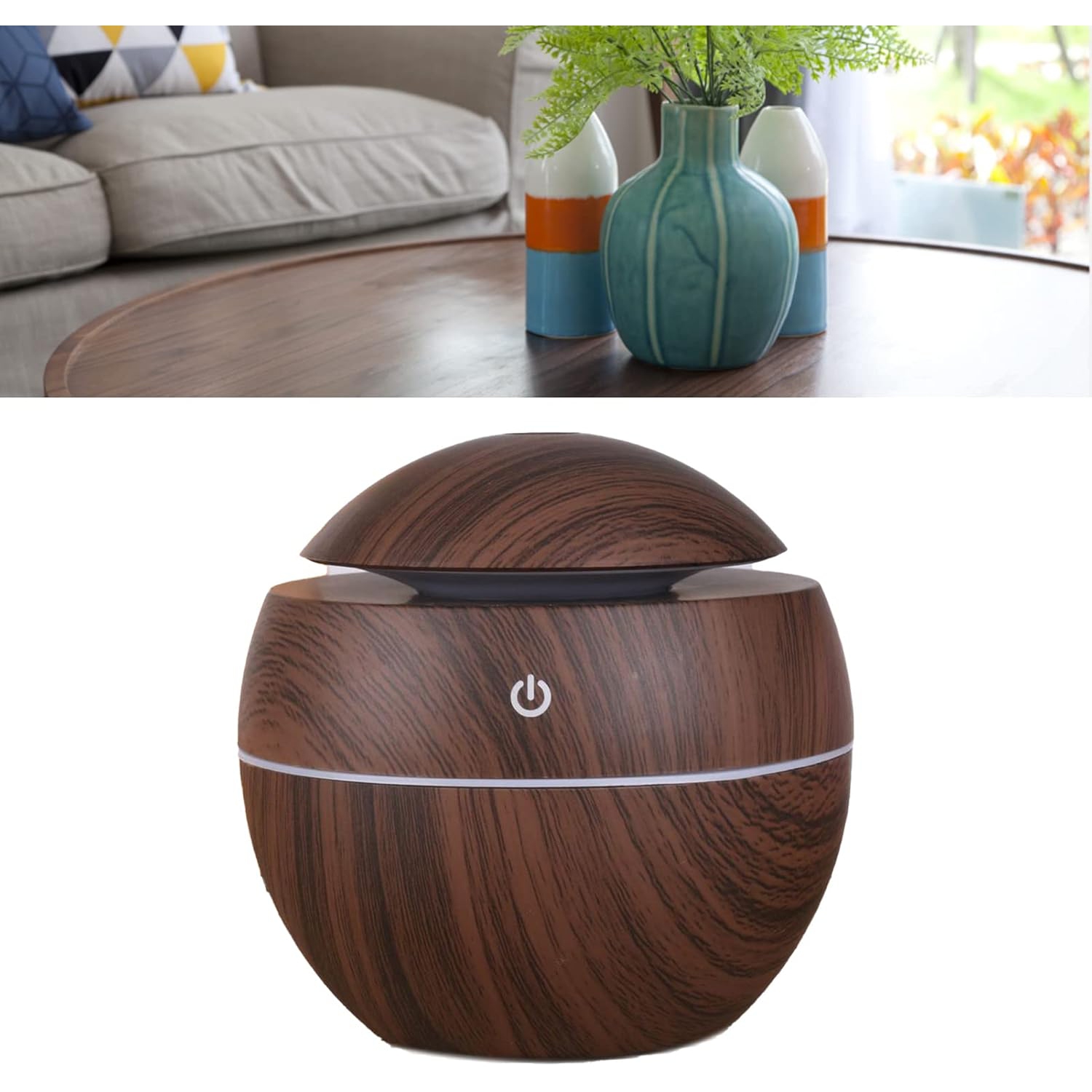 Wood Grain Humidifier, Portable Humidifier, Compact Portable 5V 2W USB Humidifier for Bedroom Living Room Office Car, Wood Grain Color
