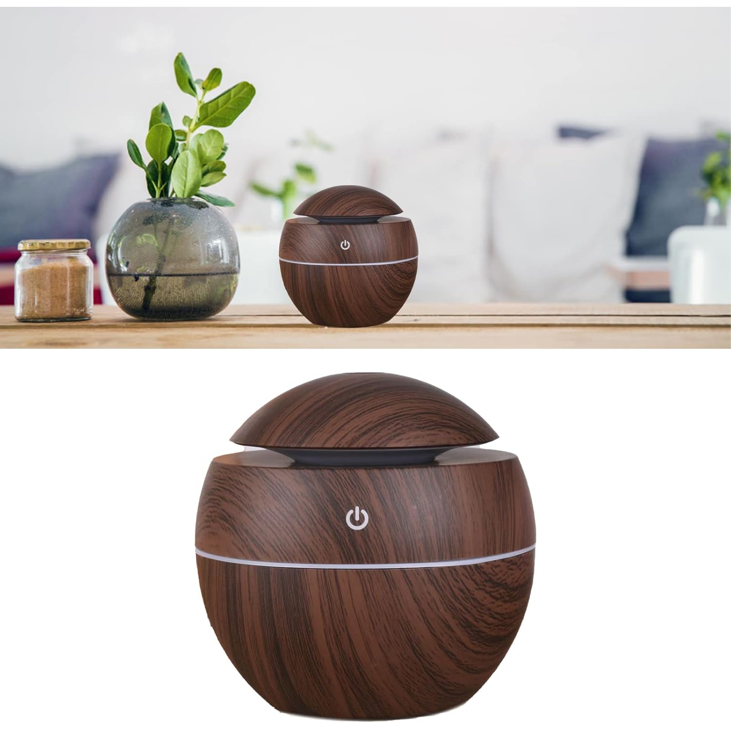 Wood Grain Humidifier, Portable Humidifier, Compact Portable 5V 2W USB Humidifier for Bedroom Living Room Office Car, Wood Grain Color