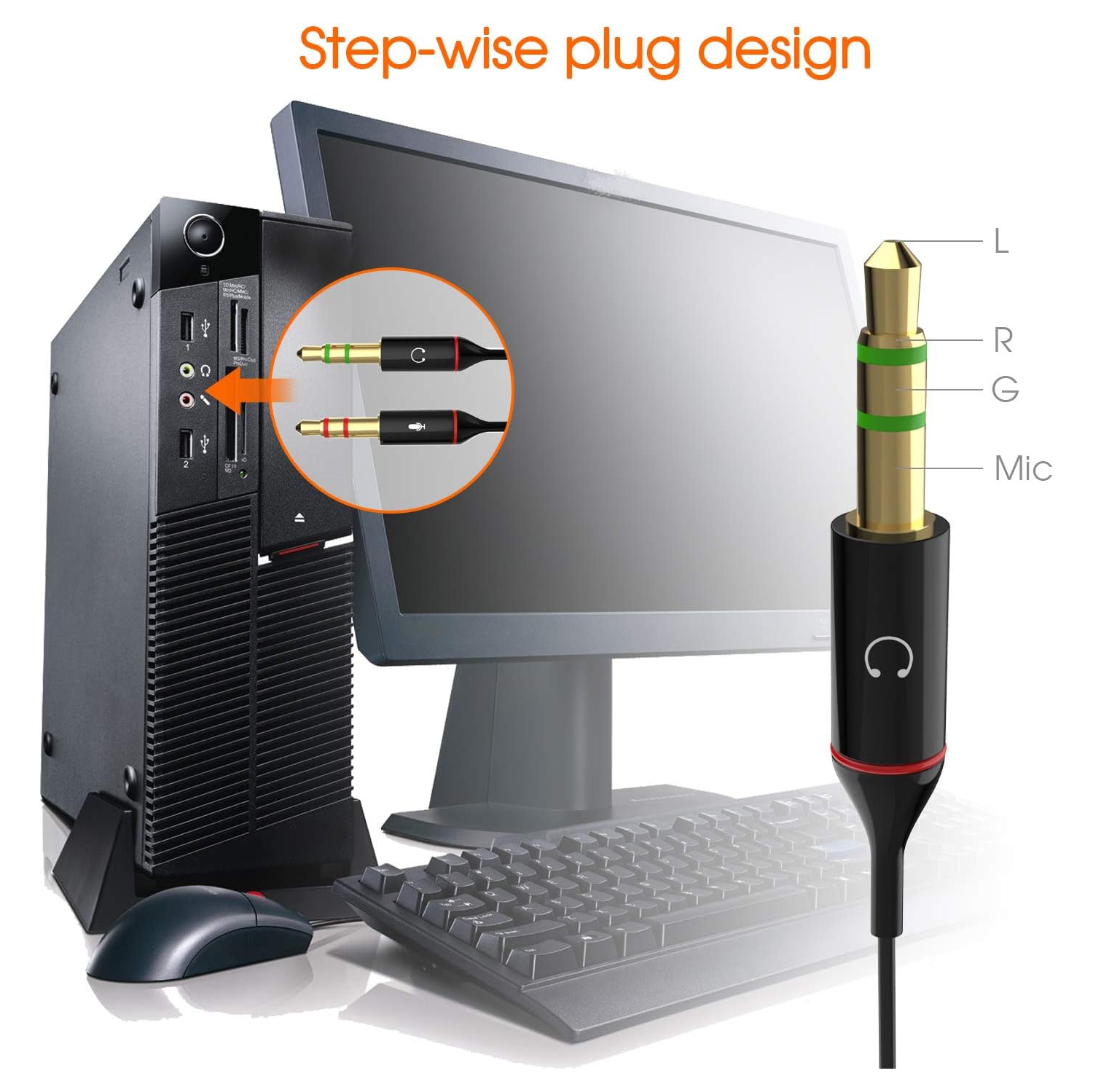 Headphone Splitter Adapter, 3.5mm Computer Microphone Cable, 3.5mm Female Headphone to 2 Dual Male Microphone Audio Stereo Jack Headphone Port