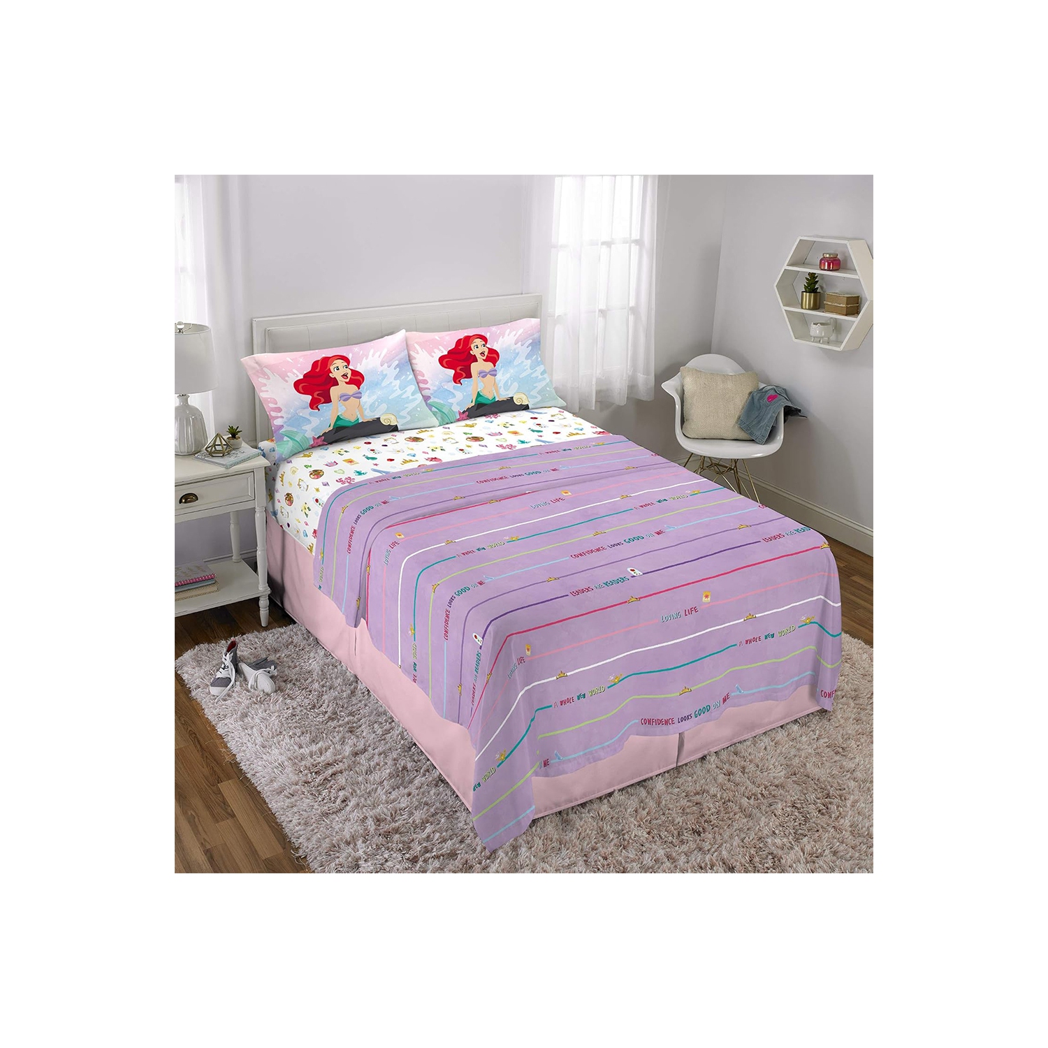 Princess 4-Pcs Full Soft & Cozy Bedding Sheet Set for Kids - 2 Pillowcase, Fitted Sheet, Flat Sheet