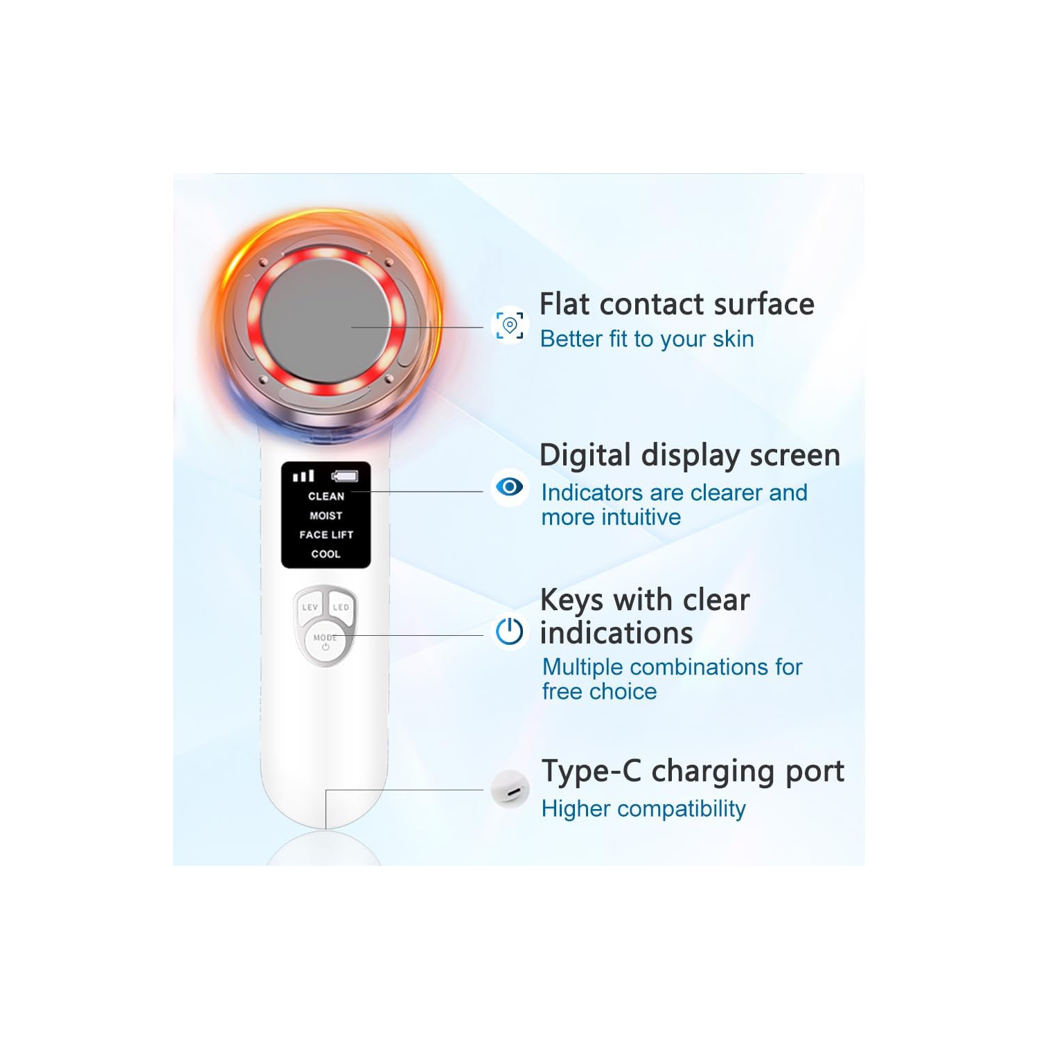 Appareil de massage pour le visage électrique Lifting facial Red Blue Light Anti-Agressive Skin Tightening Skin Soin