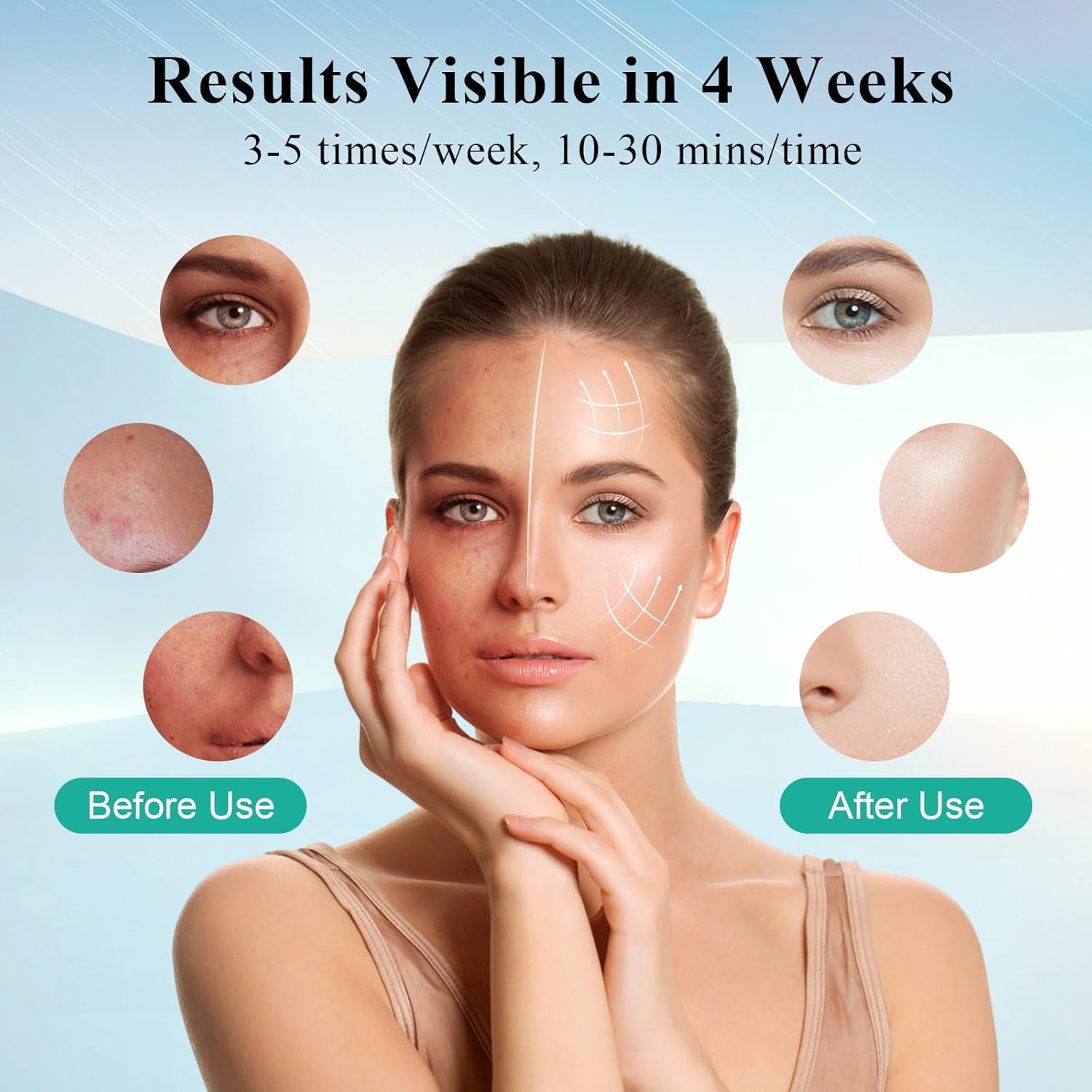 Masque LED thérapeutique léger, 7 couleurs de luminothérapie pour masque visage et cou, Masque de beauté anti-vieillissement pour peau LED