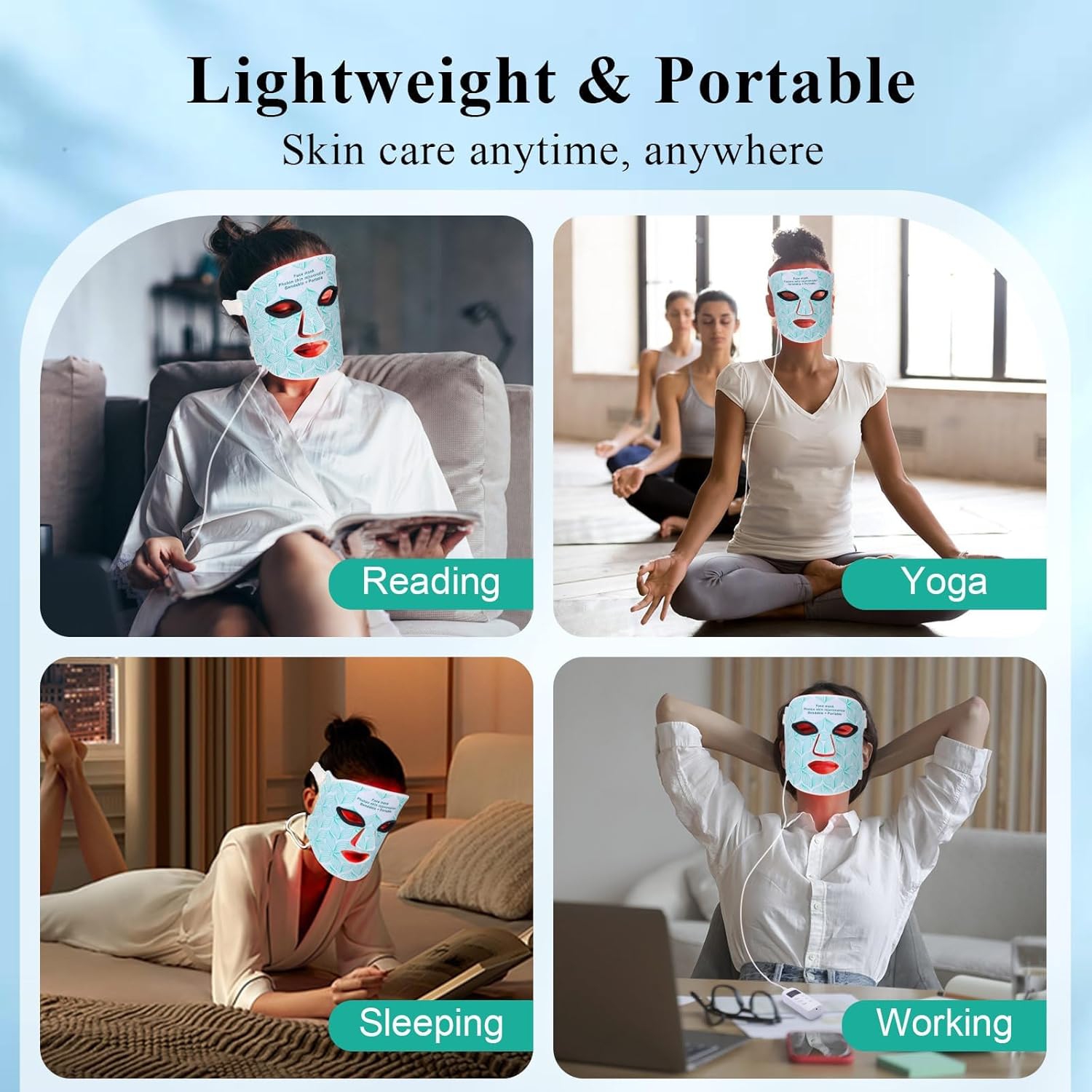 Masque LED thérapeutique léger, 7 couleurs de luminothérapie pour masque visage et cou, Masque de beauté anti-vieillissement pour peau LED