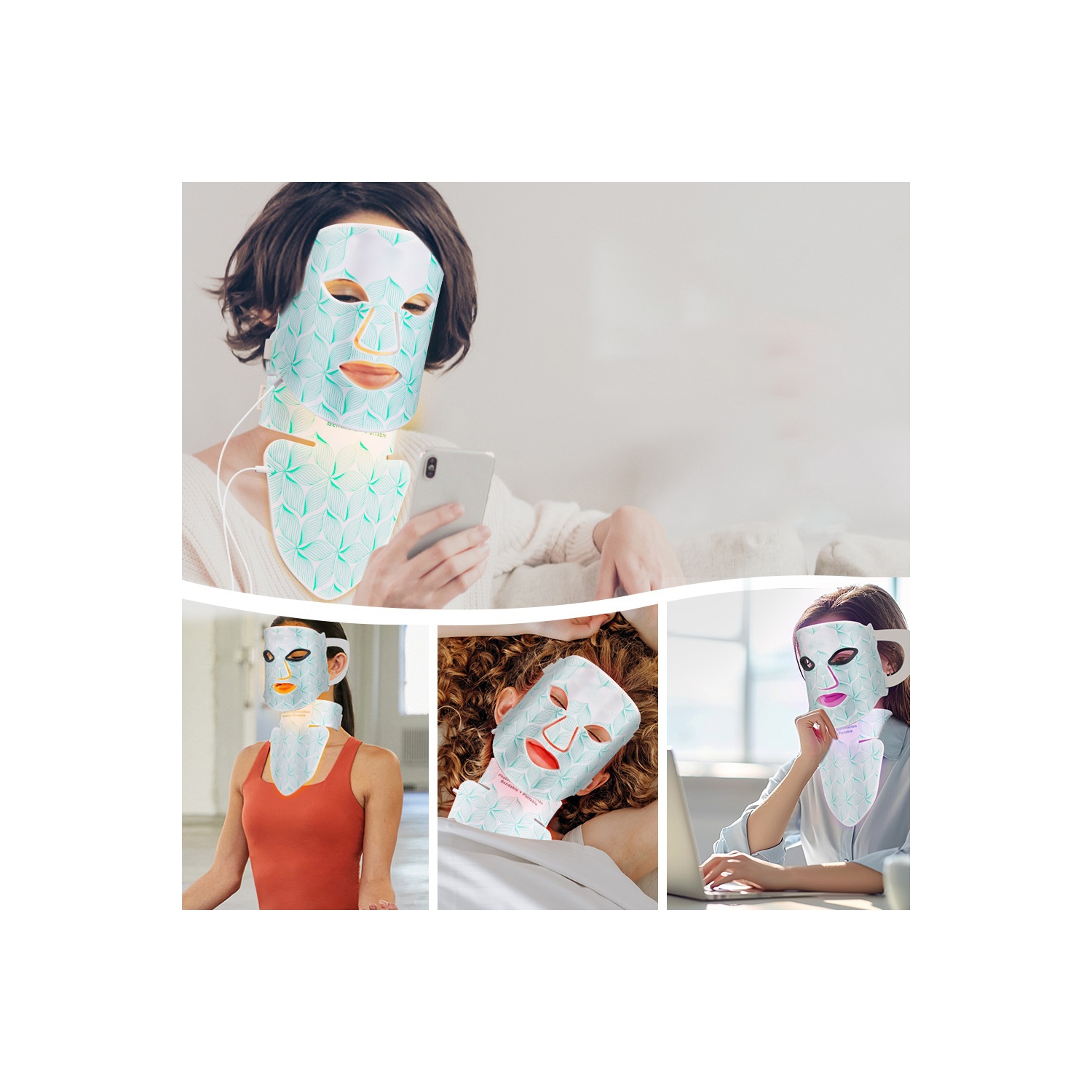 Masque LED thérapeutique léger, 7 couleurs de luminothérapie pour masque visage et cou, Masque de beauté anti-vieillissement pour peau LED