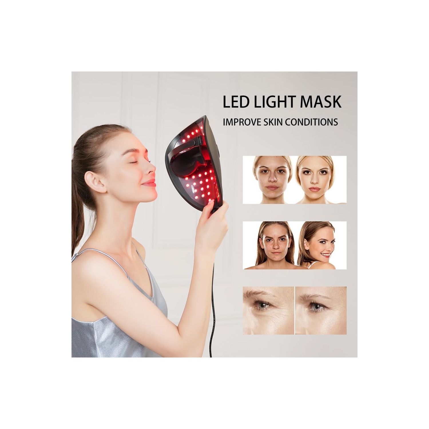 LED Light Facial Mask,7 Colors Light Therapy Mask,Photon LED Face Mask Light,Red Light Therapy Mask for Facial Skin Care