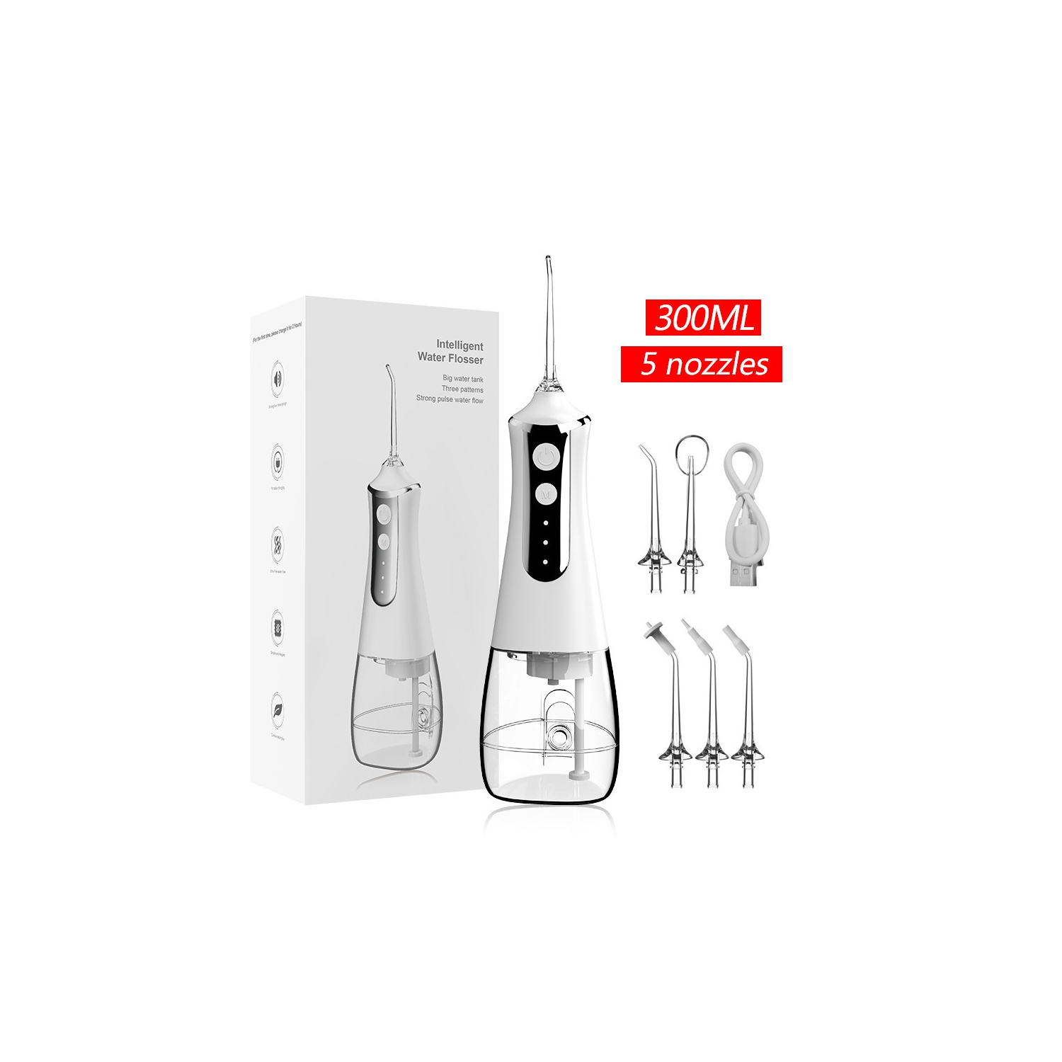 Hydropulseur sans fil, irrigateur oral 300&nbsp;ml, hydropulseur électrique étanche rechargeable pour les voyages et la maison
