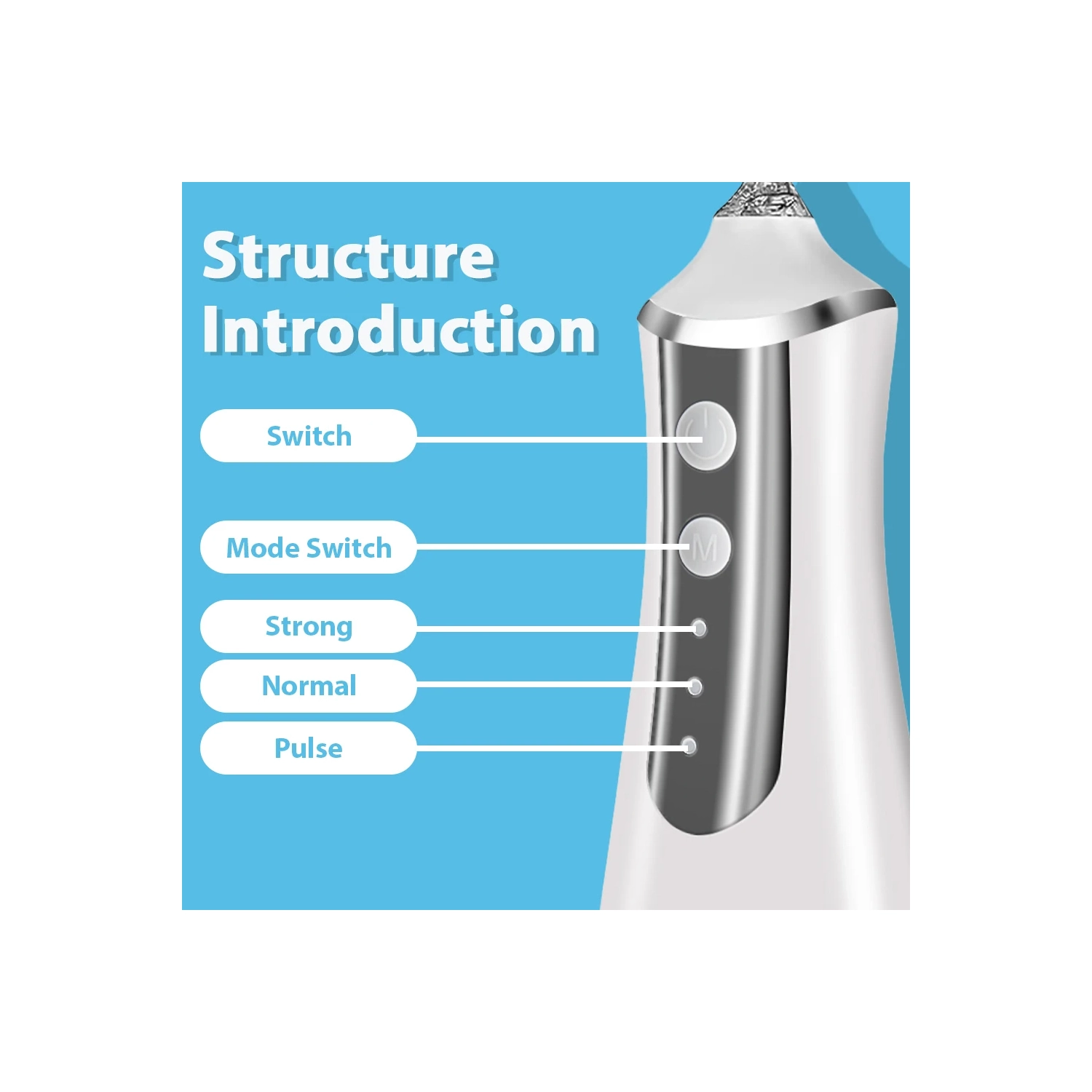 Hydropulseur sans fil, irrigateur oral 300&nbsp;ml, hydropulseur électrique étanche rechargeable pour les voyages et la maison