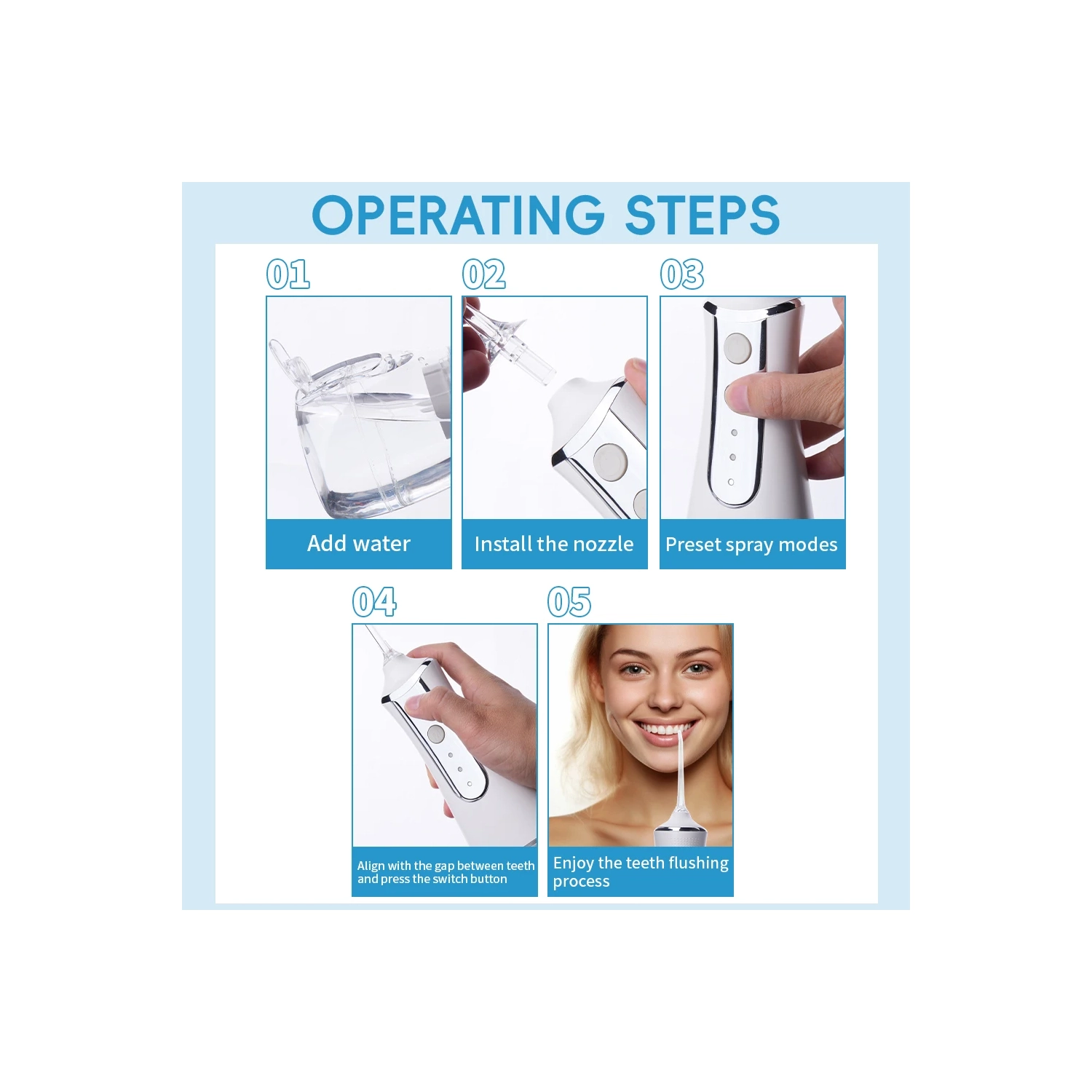 Hydropulseur sans fil, irrigateur oral 300&nbsp;ml, hydropulseur électrique étanche rechargeable pour les voyages et la maison