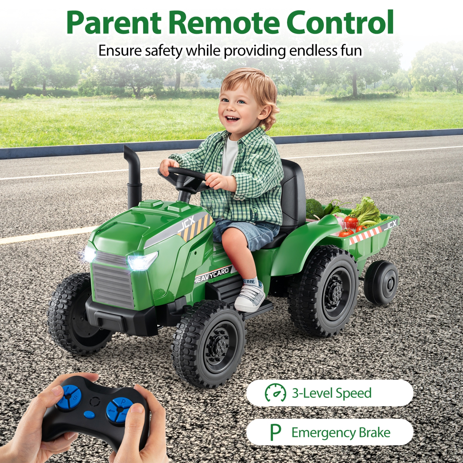 Gymax 2-in-1 Kids Ride On Tractor 12V Battery Powered Toy Car w/ Remote Control Grayish Green