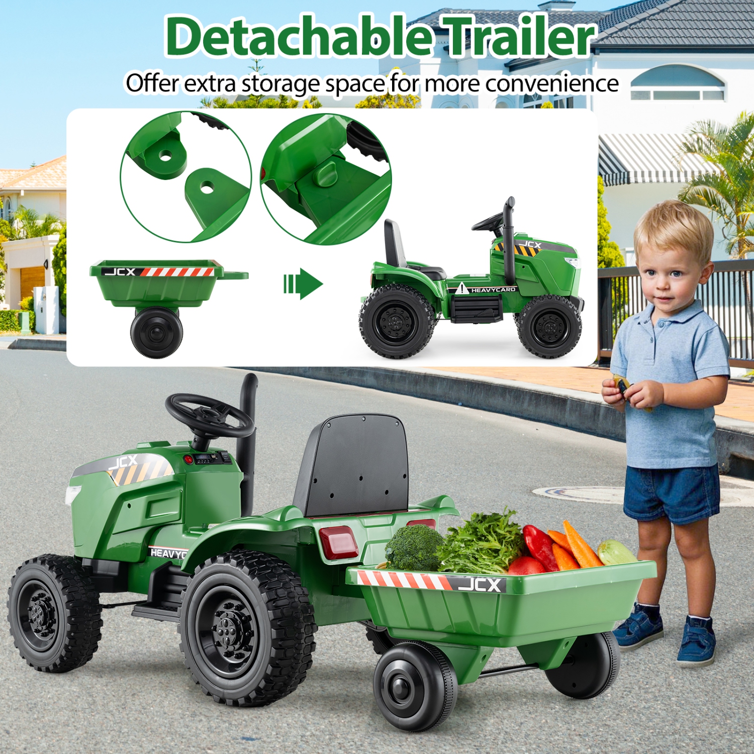 Gymax 2-in-1 Kids Ride On Tractor 12V Battery Powered Toy Car w/ Remote Control Grayish Green