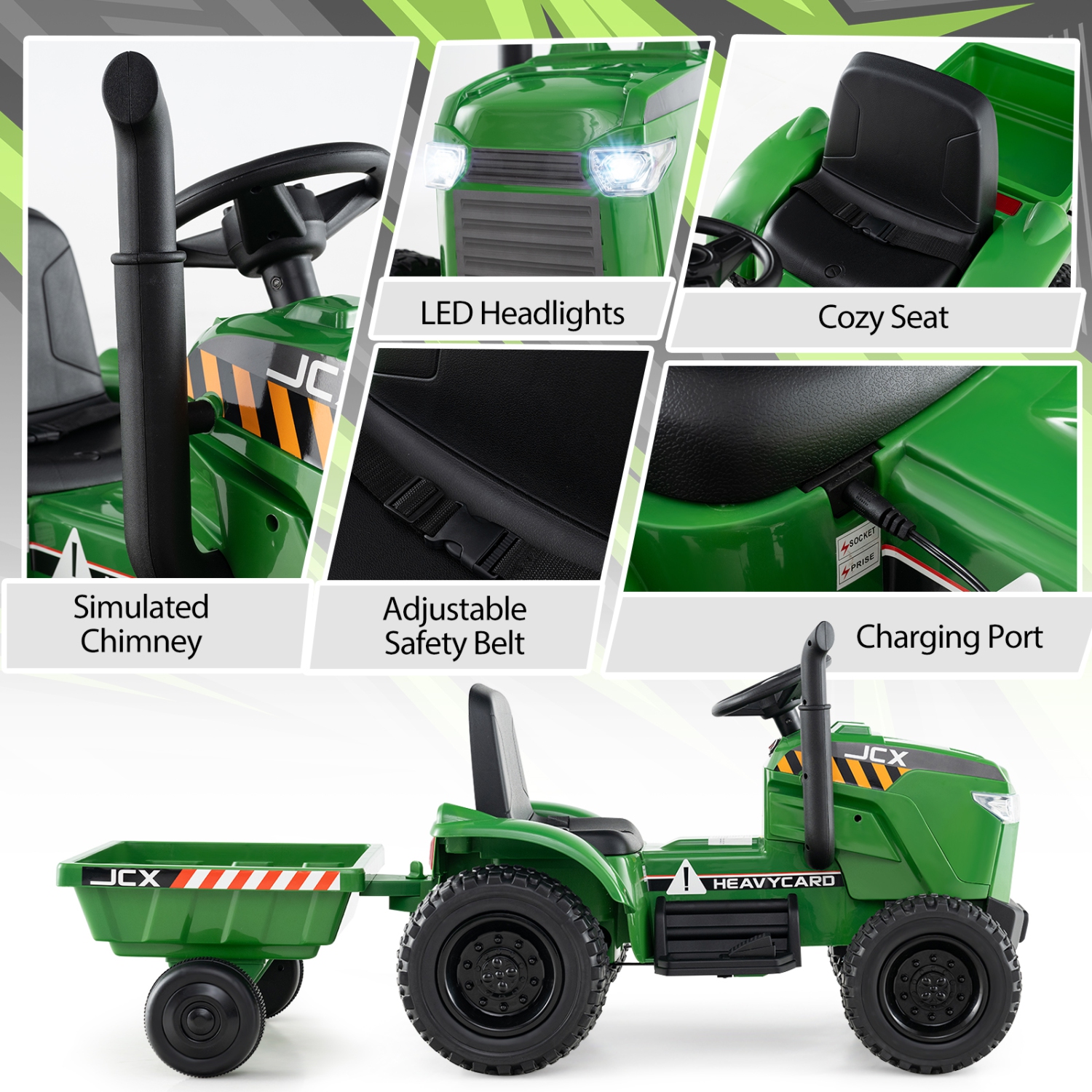 Gymax 2-in-1 Kids Ride On Tractor 12V Battery Powered Toy Car w/ Remote Control Grayish Green