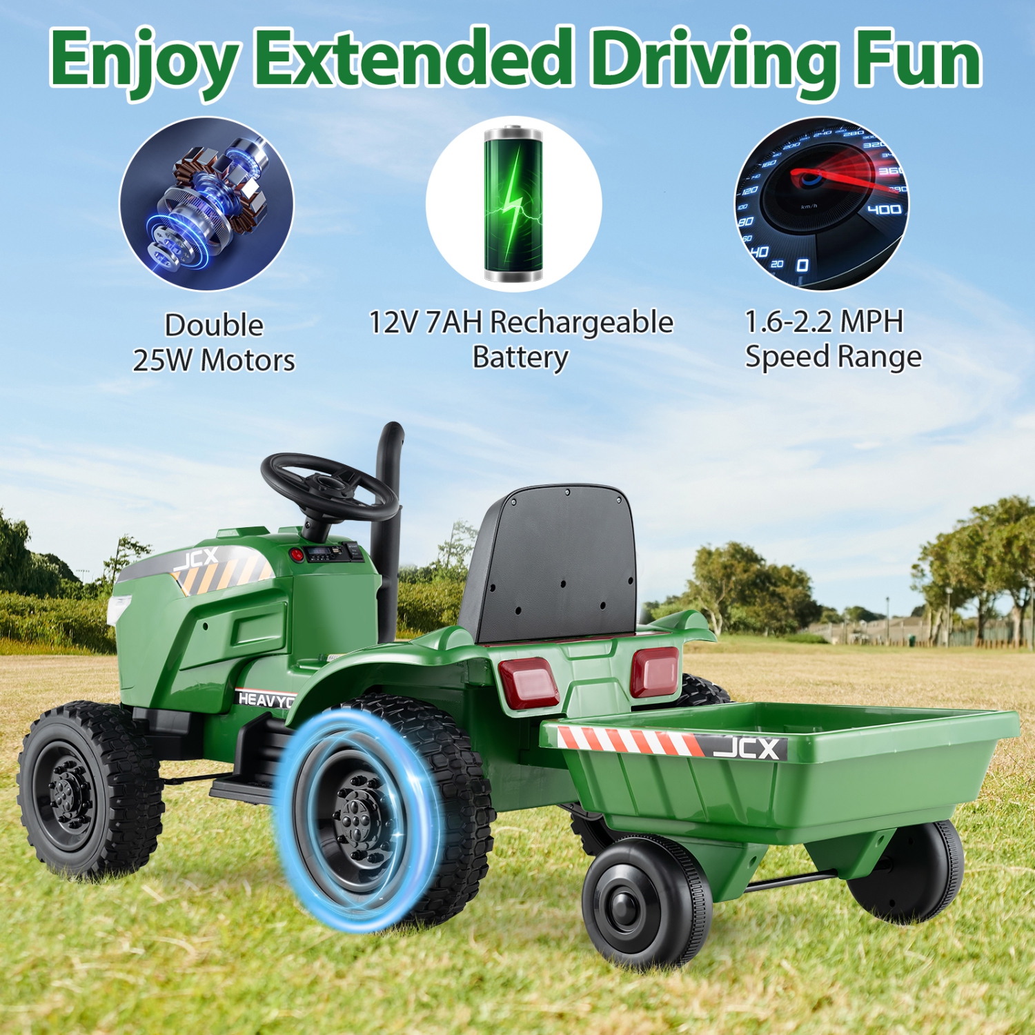 Gymax 2-in-1 Kids Ride On Tractor 12V Battery Powered Toy Car w/ Remote Control Grayish Green