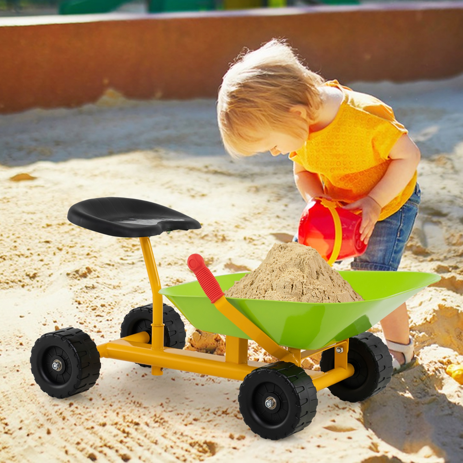 Gymax Kids Ride-On Sand Dumper Outdoor Sandbox Toy w/ Controllable Shovel & 4 Wheels