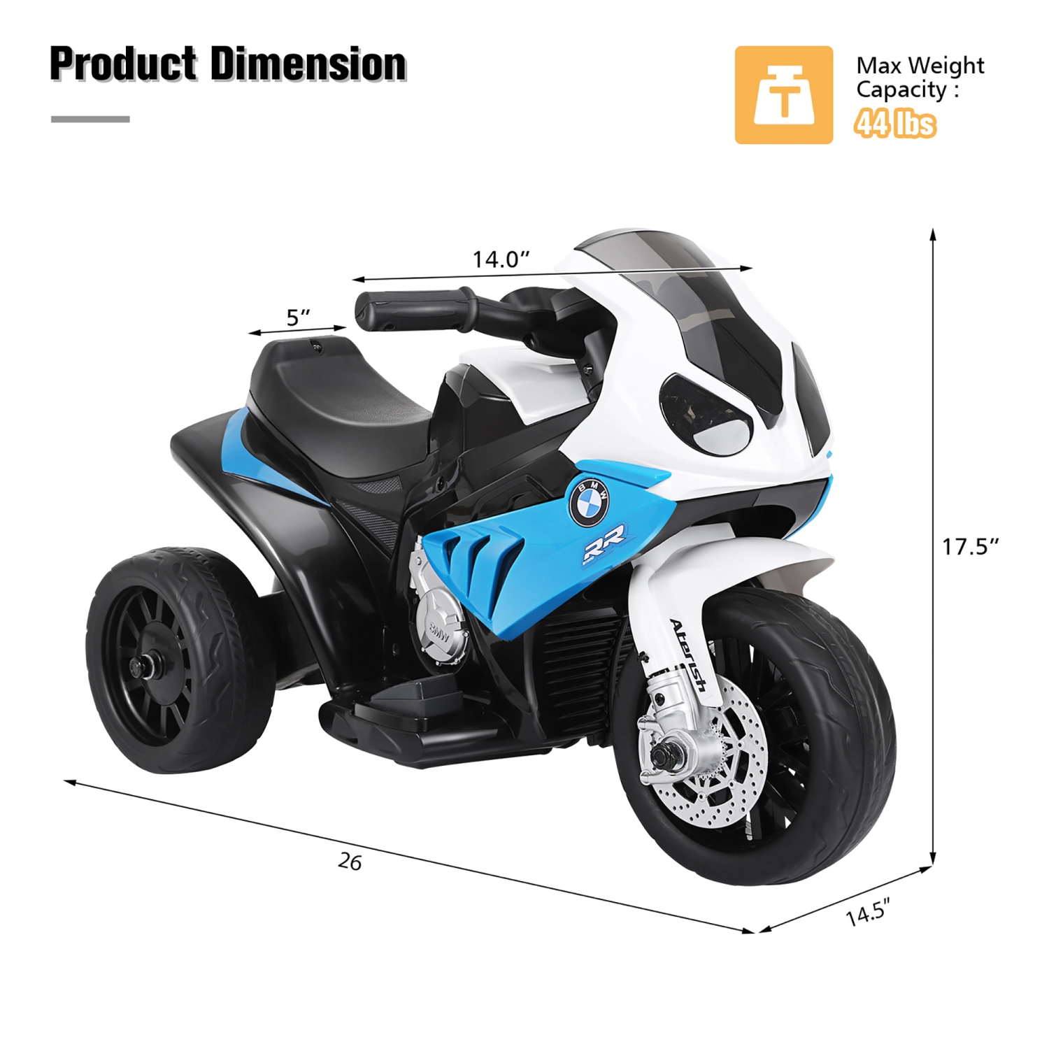 Gymax Kids Ride On Motorcycle BMW Licensed 6V Electric 3 Wheels Bicycle w/ Music&Light