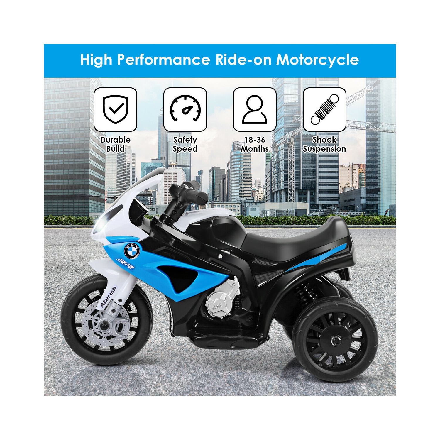 Gymax Kids Ride On Motorcycle BMW Licensed 6V Electric 3 Wheels Bicycle w/ Music&Light