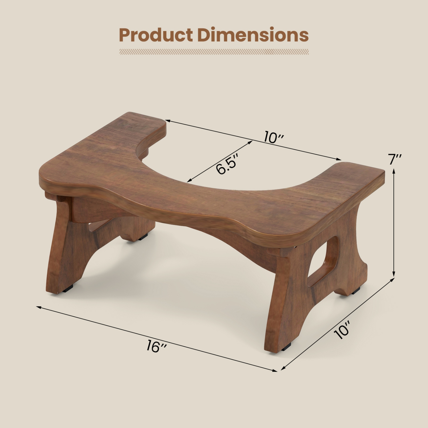 Gymax Teak Wood Toilet Stool 7'' Squatting Potty Stool for Adults & Kids Pooping Stool