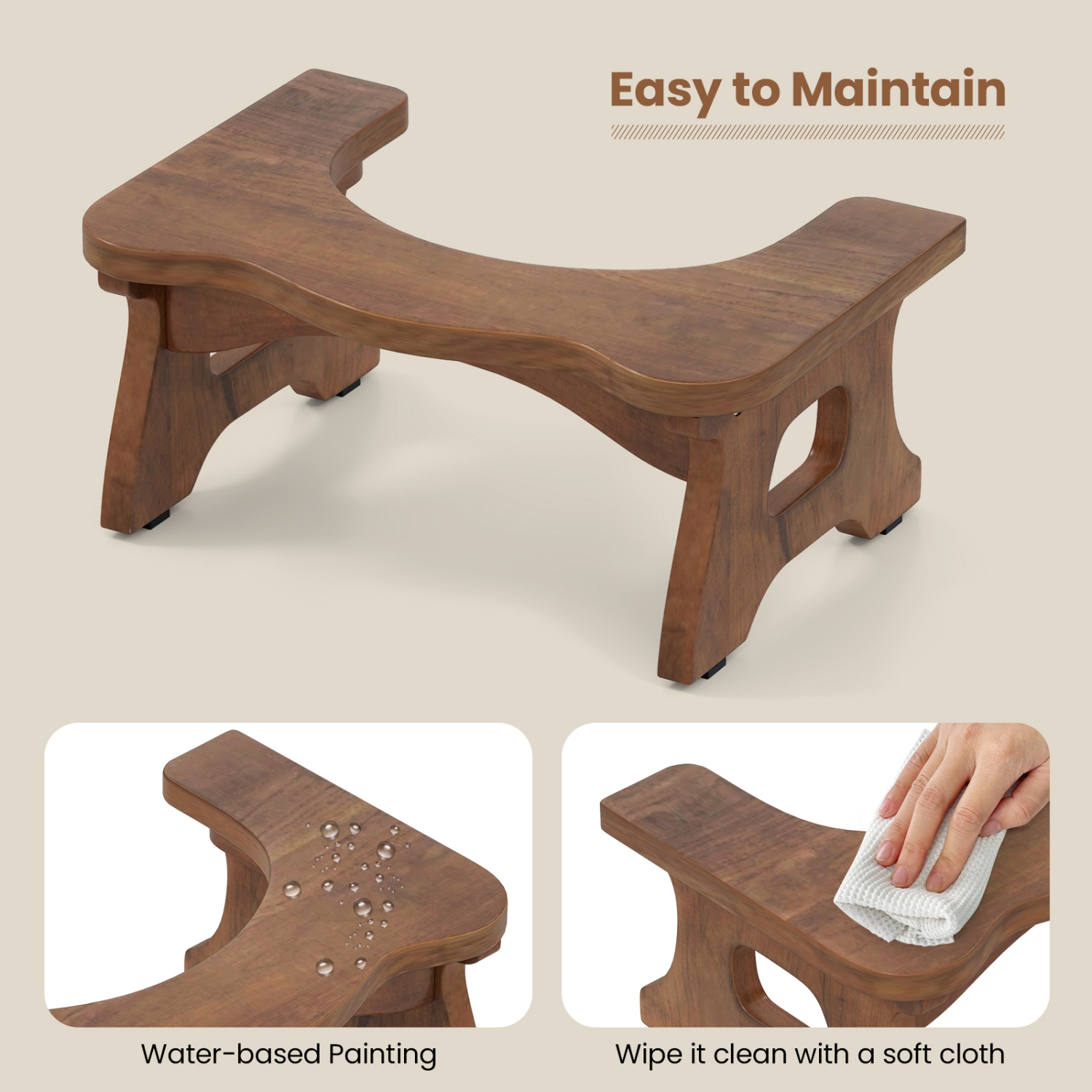 Gymax Teak Wood Toilet Stool 7'' Squatting Potty Stool for Adults & Kids Pooping Stool