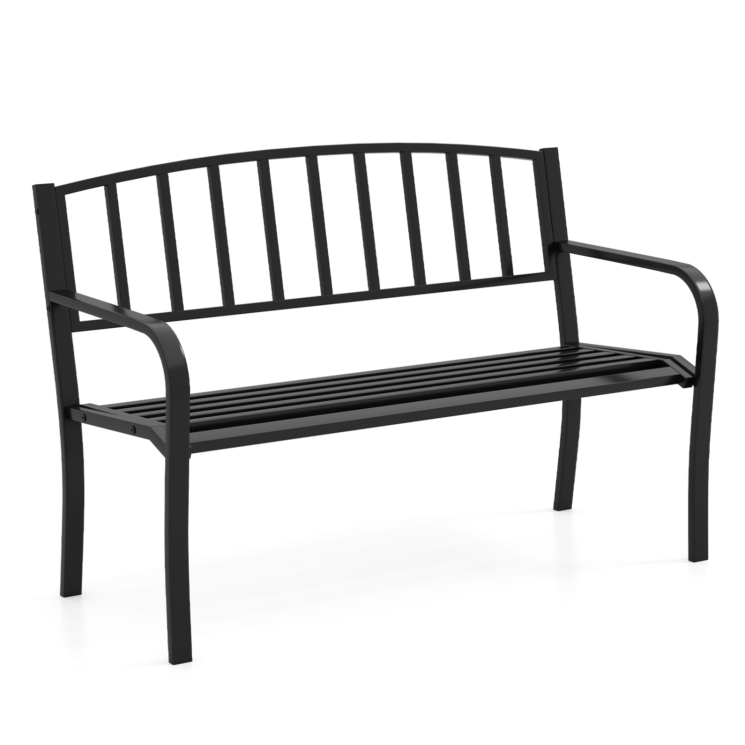 Gymax 50 Inches Garden Bench w/ Slatted Backrest & Curved Armrests for Porch