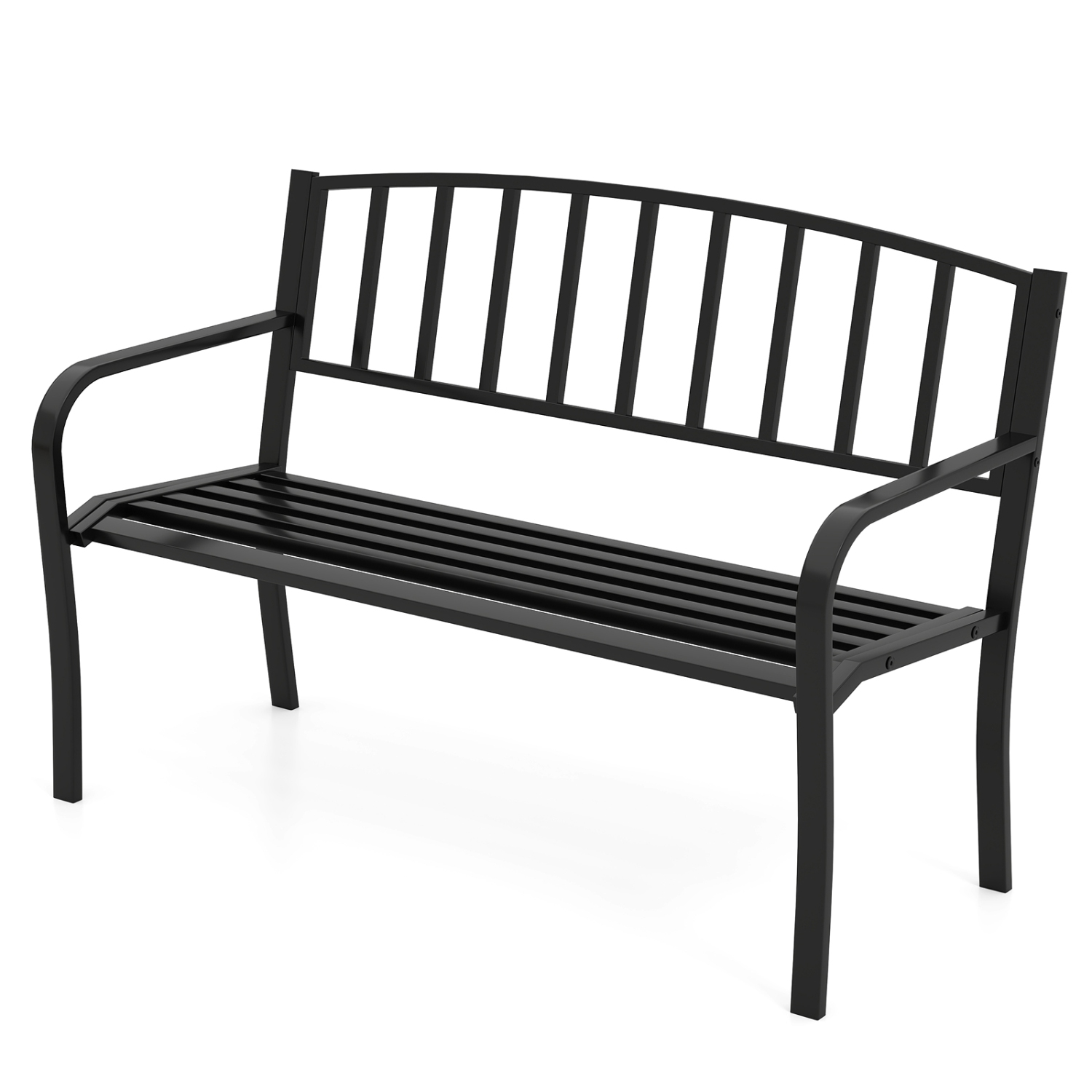 Gymax 50 Inches Garden Bench w/ Slatted Backrest & Curved Armrests for Porch