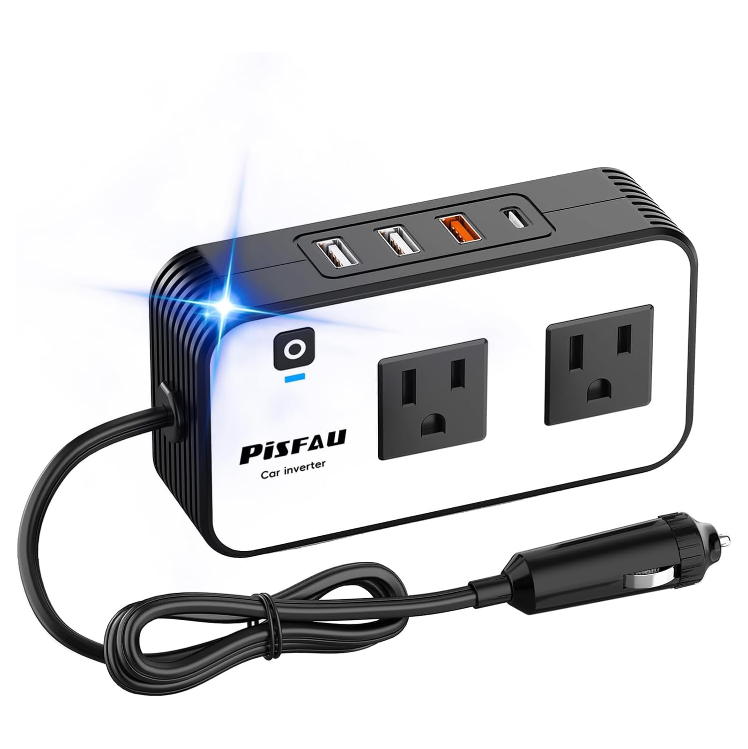 200W Car Power Inverter - DC 12V to 110V AC Car Plug Adapter with 4 USB Ports, 20W USB-C, 18W Fast Charging for Laptops and Electronics