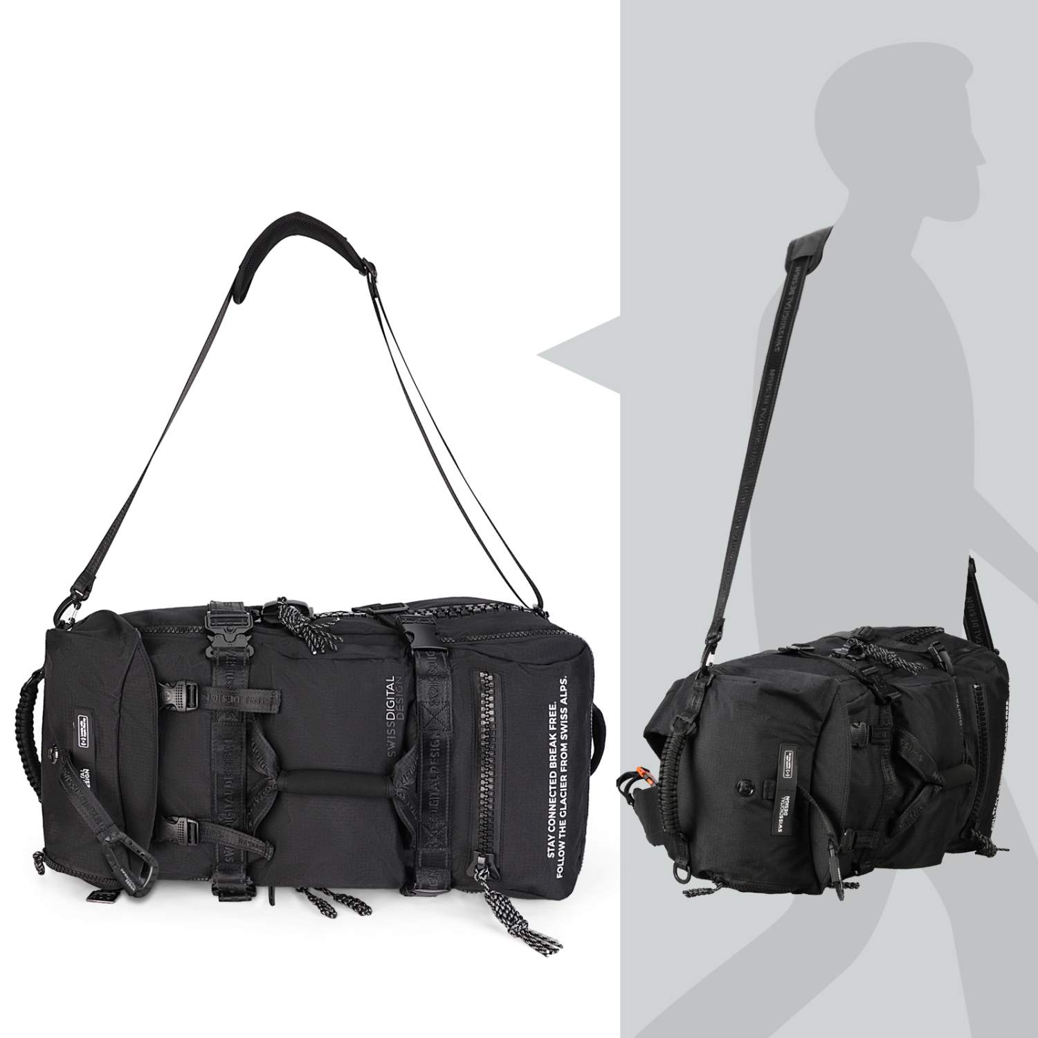 Swissdigital Balerna XL Backpack – 44L Bag, SDD Finder, Water-Resistant, Eco-Friendly, Hybrid System, Ski Travel Storage