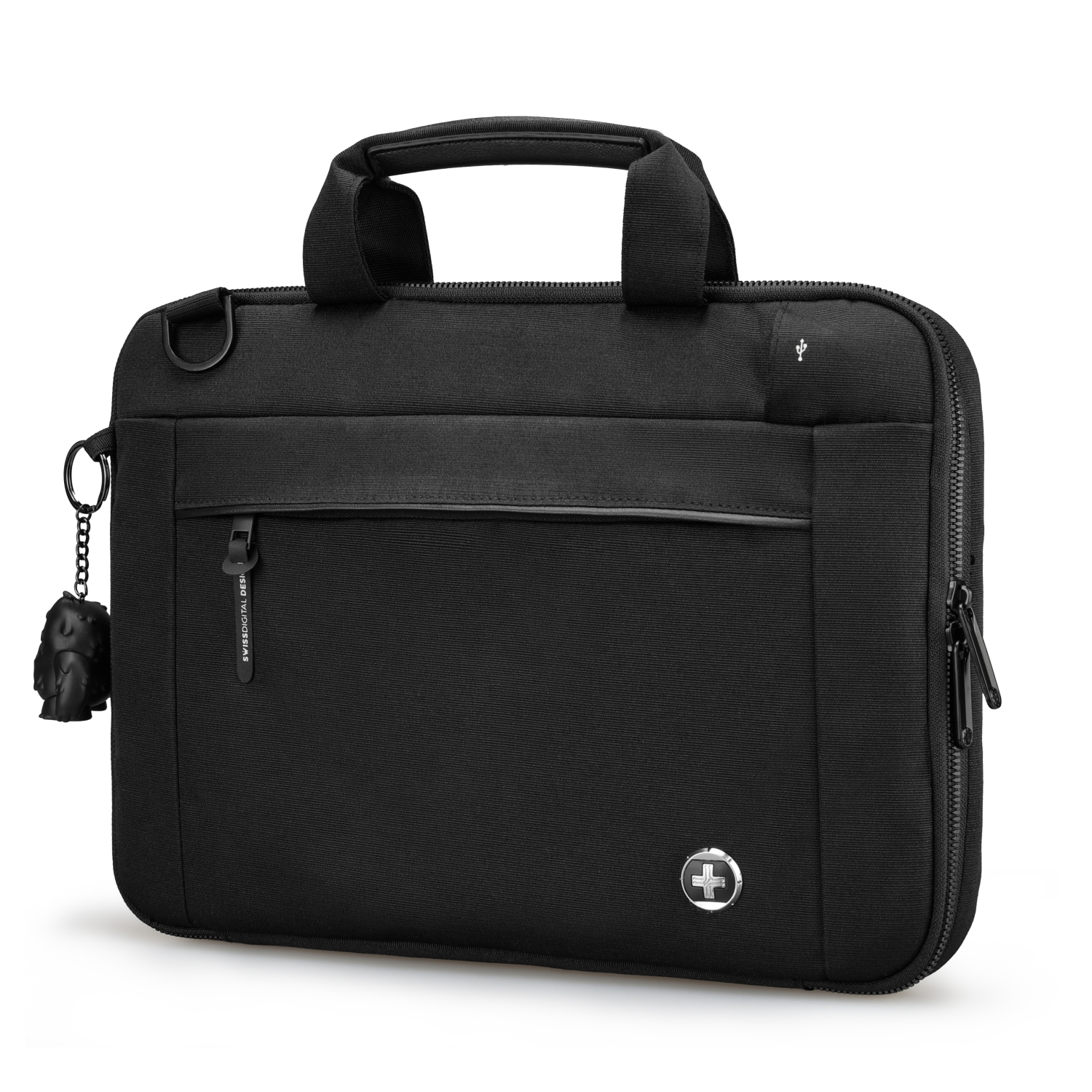 Swissdigital Bolligen 16" Laptop Sleeve Bag – USB Charging, Water-Repellent, Add-A-Bag System, Padded Protection, Travel