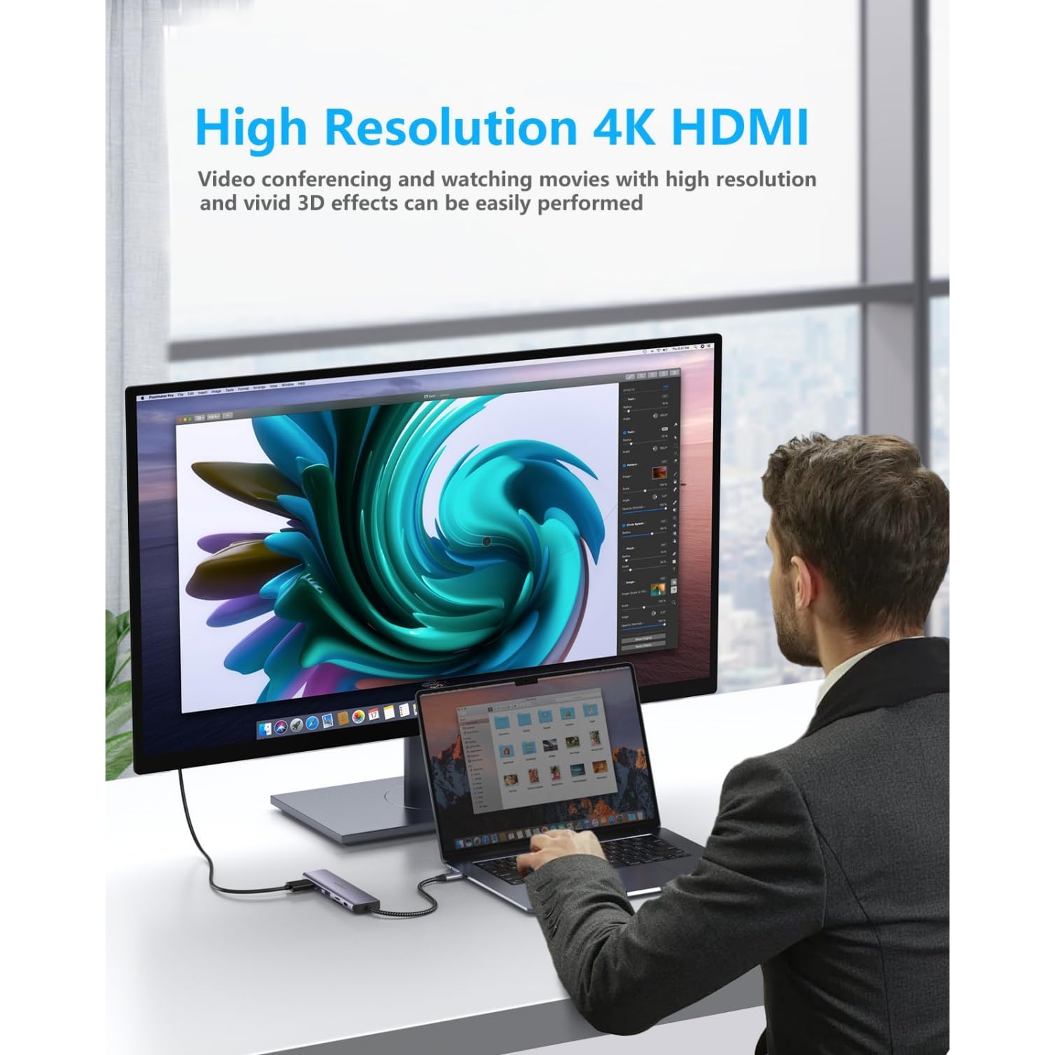 Newmight 7 in 1 USB C Hub with Ethernet - Type C to HDMI Adapter, 4K HDMI, 2 USB 3.0 Ports, 100W Power Delivery, SD/TF Card Reader, Ethernet Port