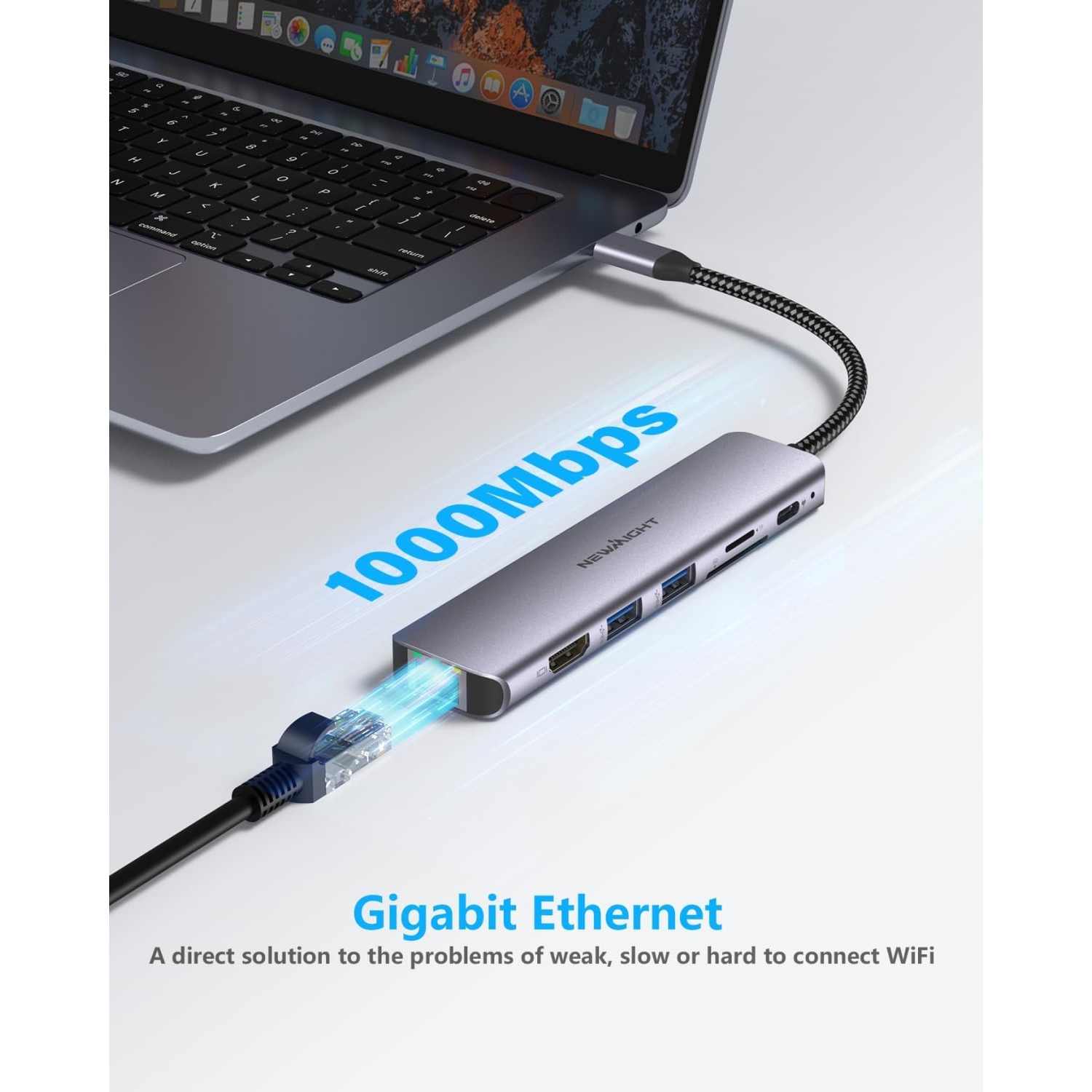 Newmight 7 in 1 USB C Hub with Ethernet - Type C to HDMI Adapter, 4K HDMI, 2 USB 3.0 Ports, 100W Power Delivery, SD/TF Card Reader, Ethernet Port