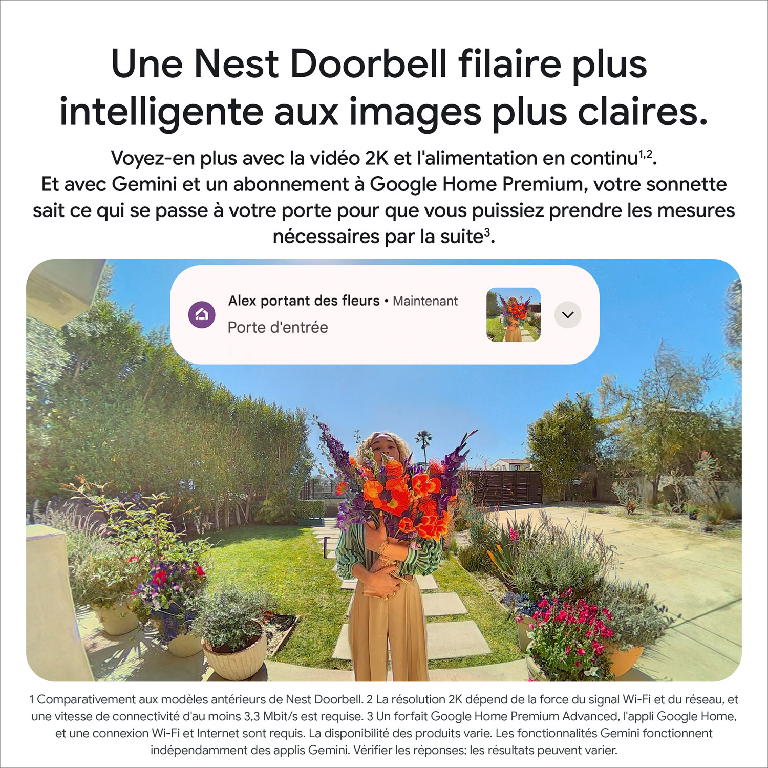 Sonnette vidéo Wi-Fi avec fil Nest de Google avec Gemini - Neige