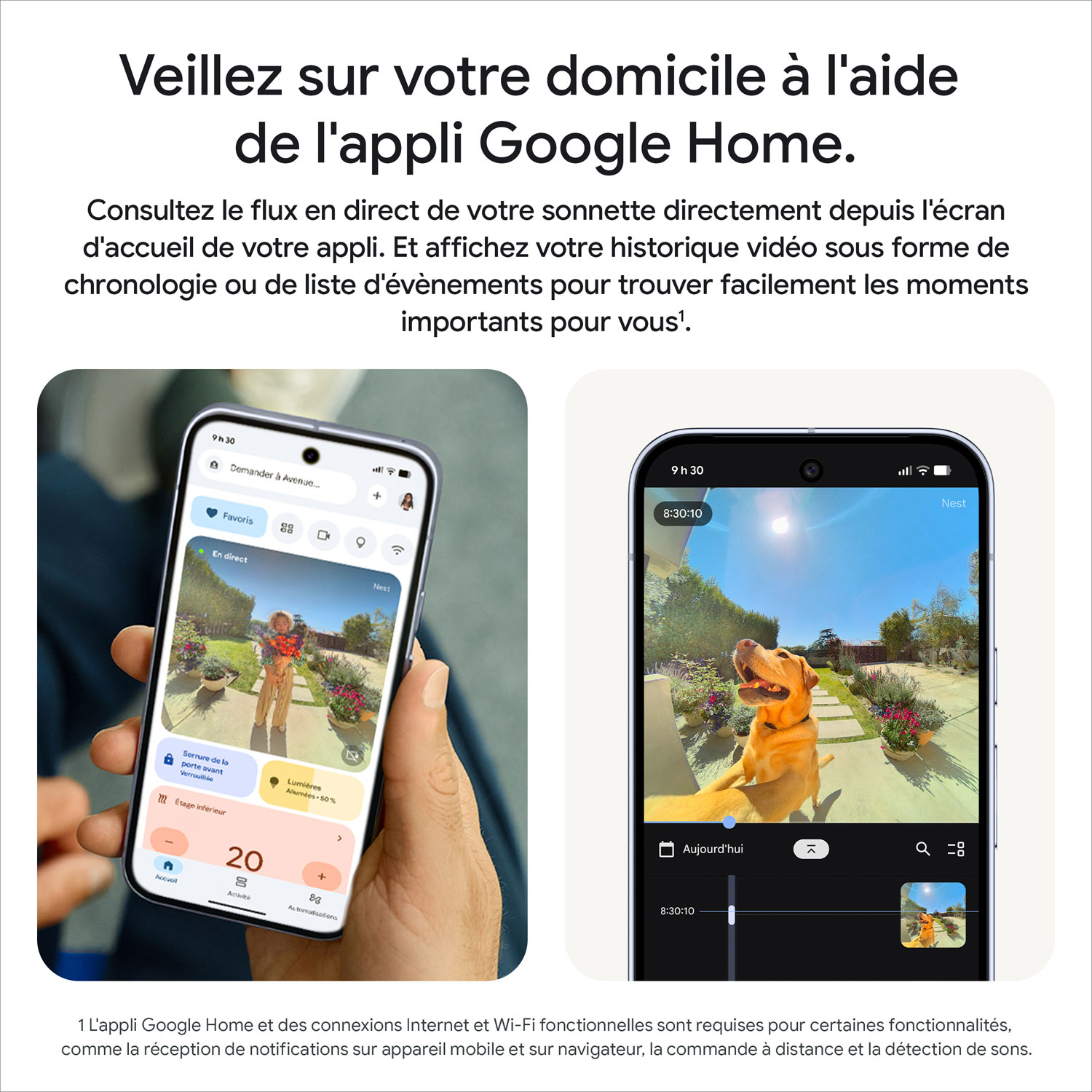 Sonnette vidéo Wi-Fi avec fil Nest de Google avec Gemini - Neige