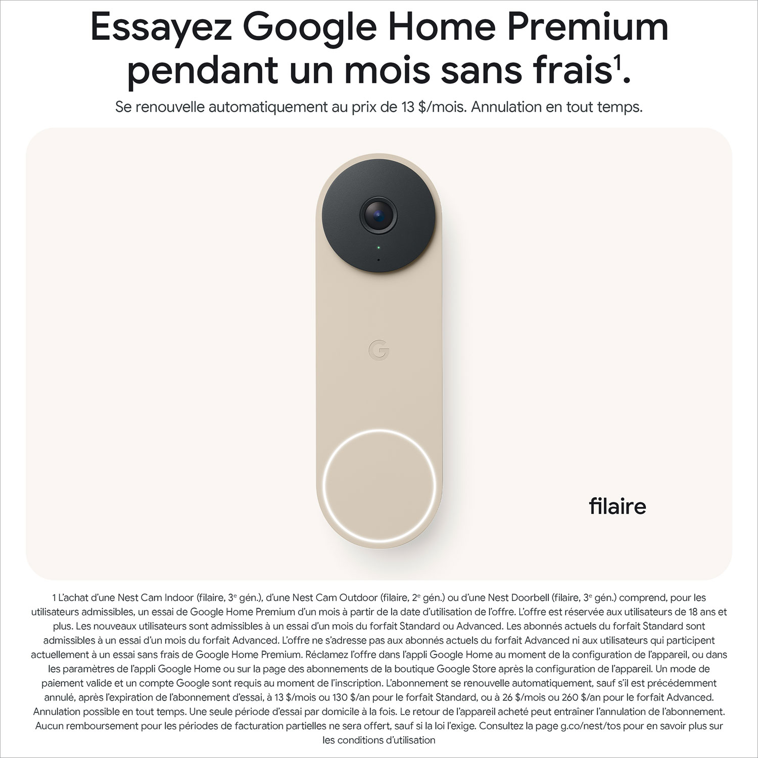 Google Nest Wi-Fi Video Doorbell (3rd Gen) with Gemini - Linen