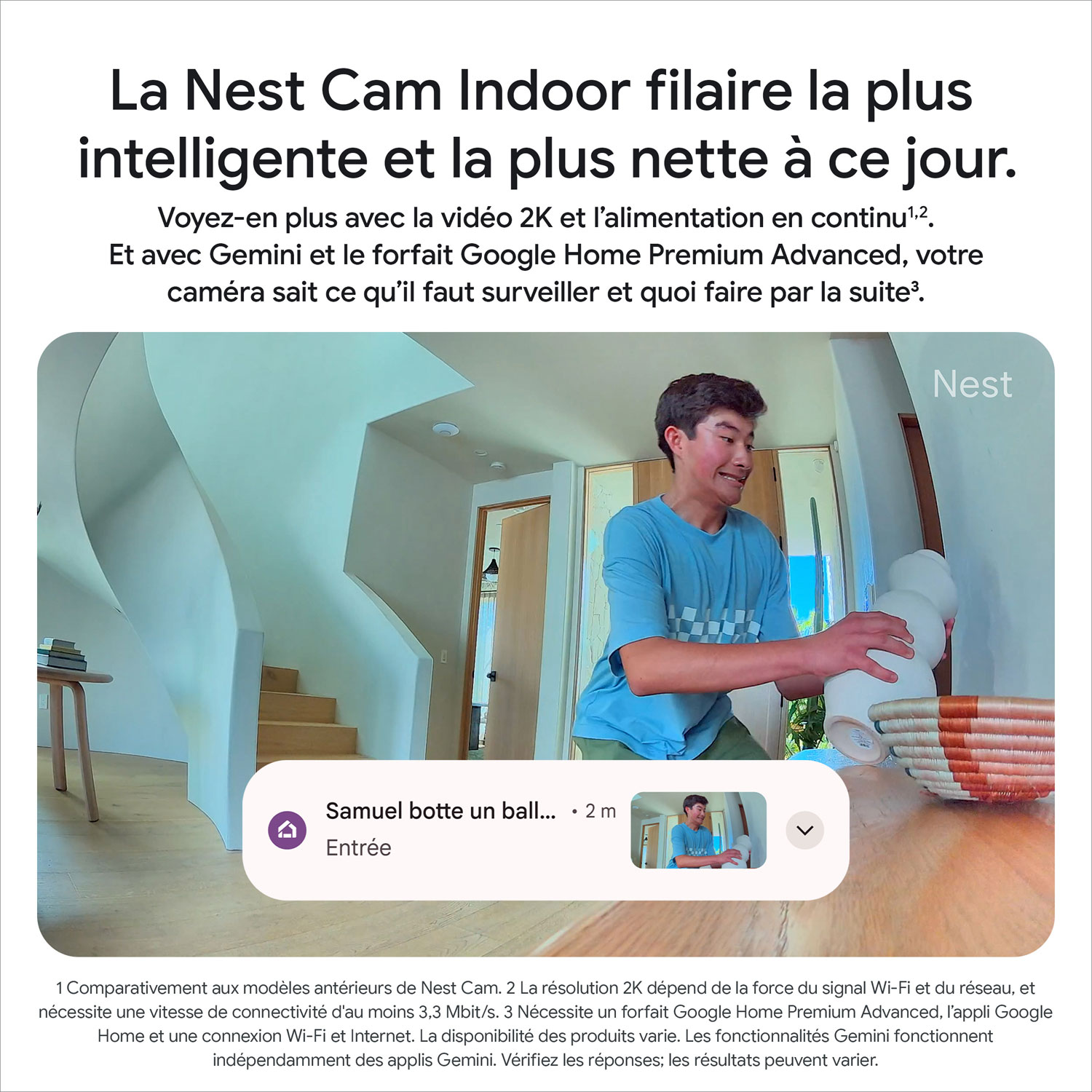 Google Nest Cam 3rd Gen Wired Indoor Security Camera with Gemini - Snow