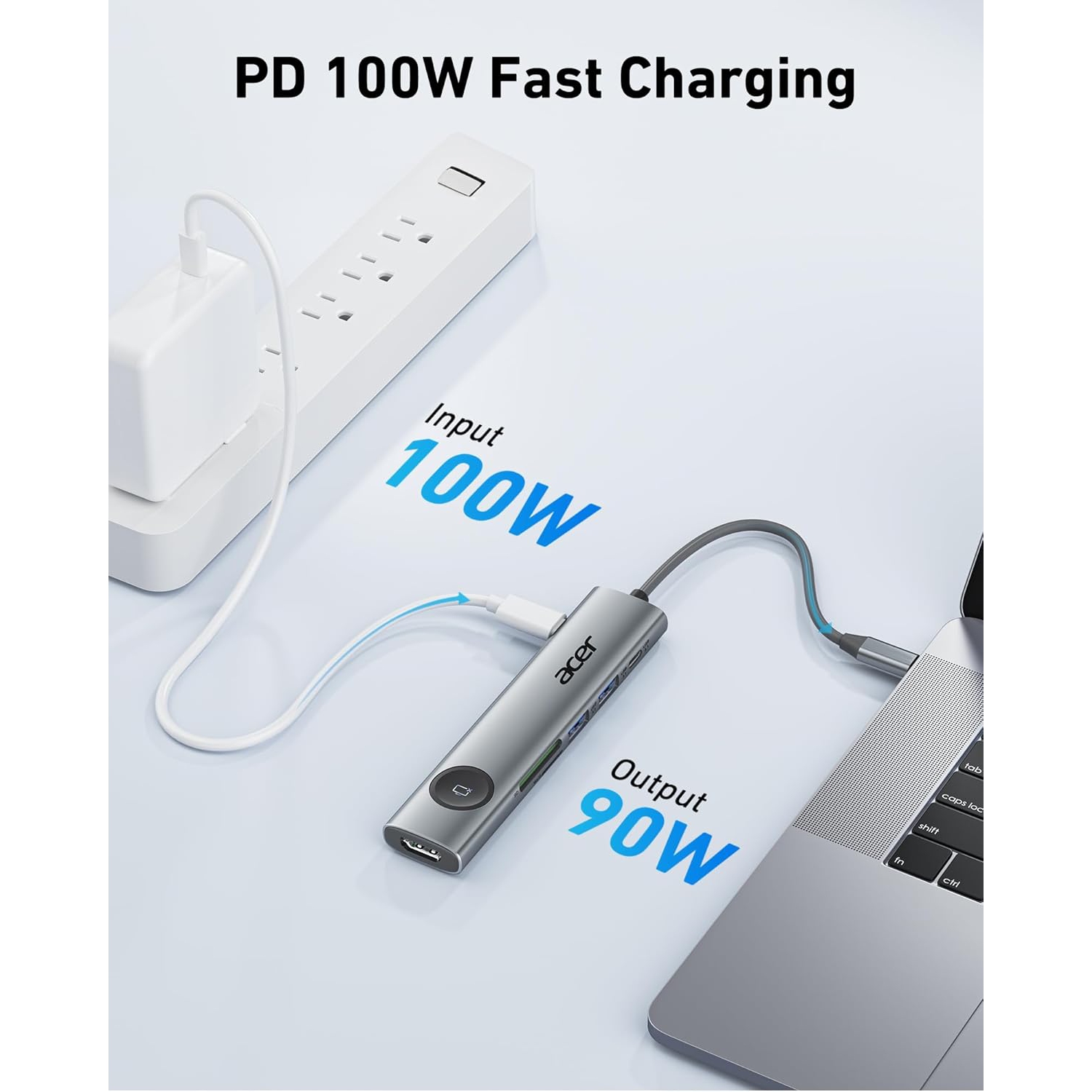 Concentrateur USB-C 7-en-1 d'Acer avec HDMI 4K, 100 W PD, ports USB 3,0, lecteur de cartes SD pour MacBook, Surface, XPS