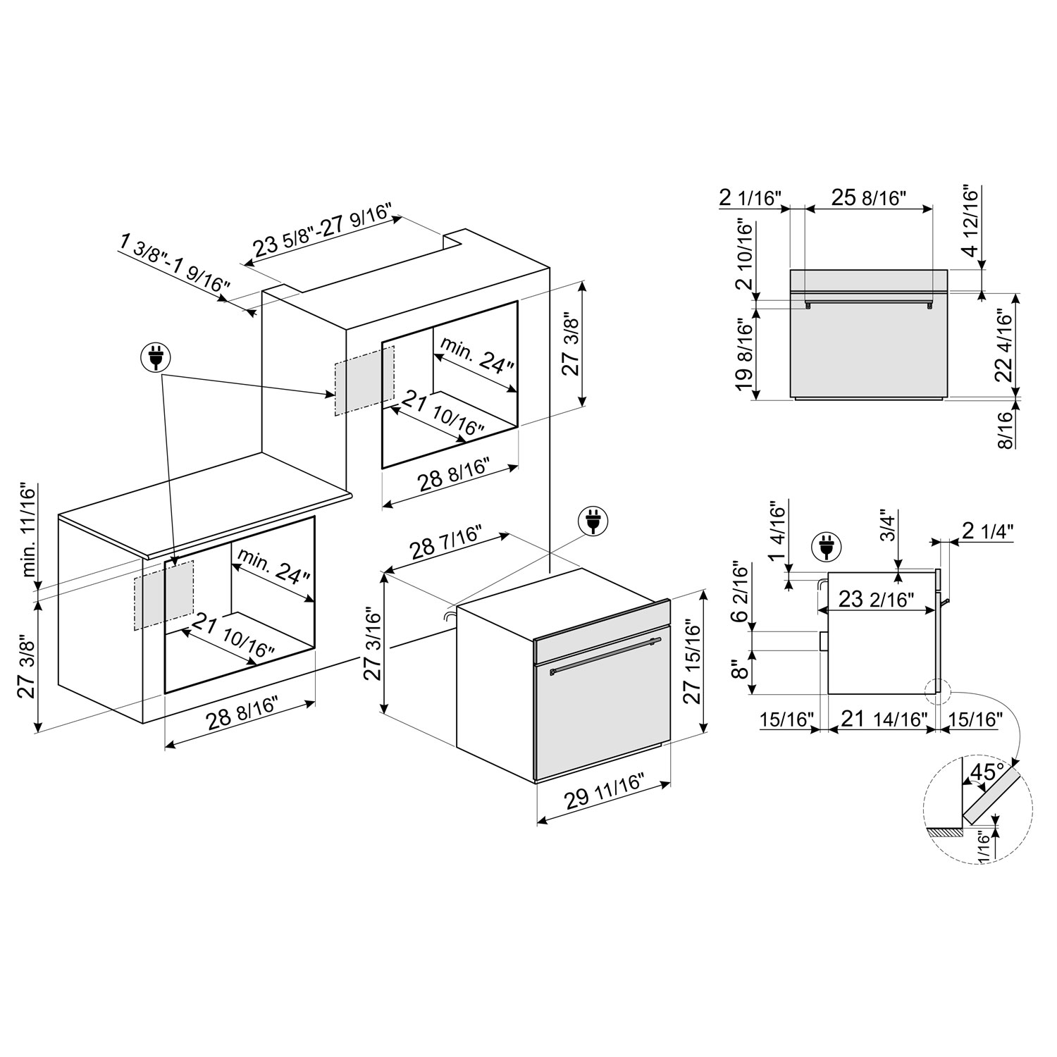 Four mural électrique combiné à convection véritable 3,92 pi³ 29 po de Smeg - Acier inoxydable